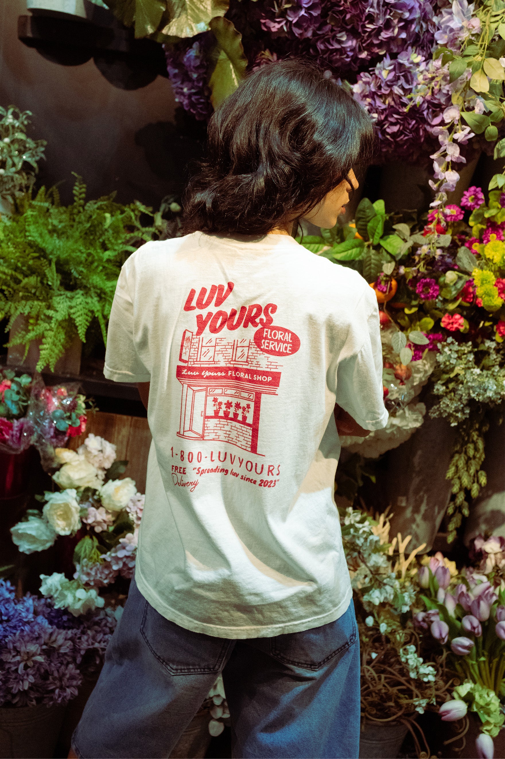 Luv Yours: 100% cotton t-shirt with print artwork on center back