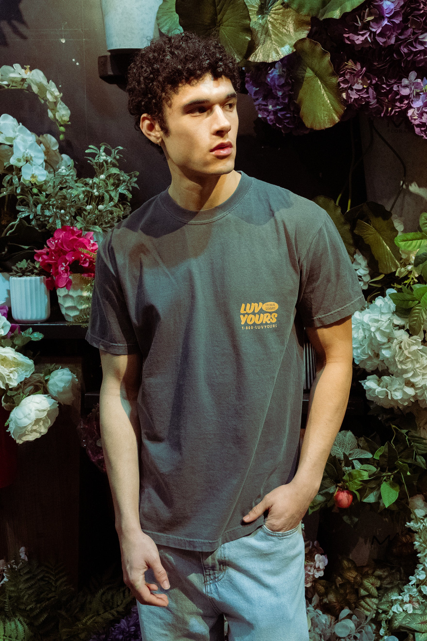 Luv Yours: Men's cotton t-shirt with writing on upper left side