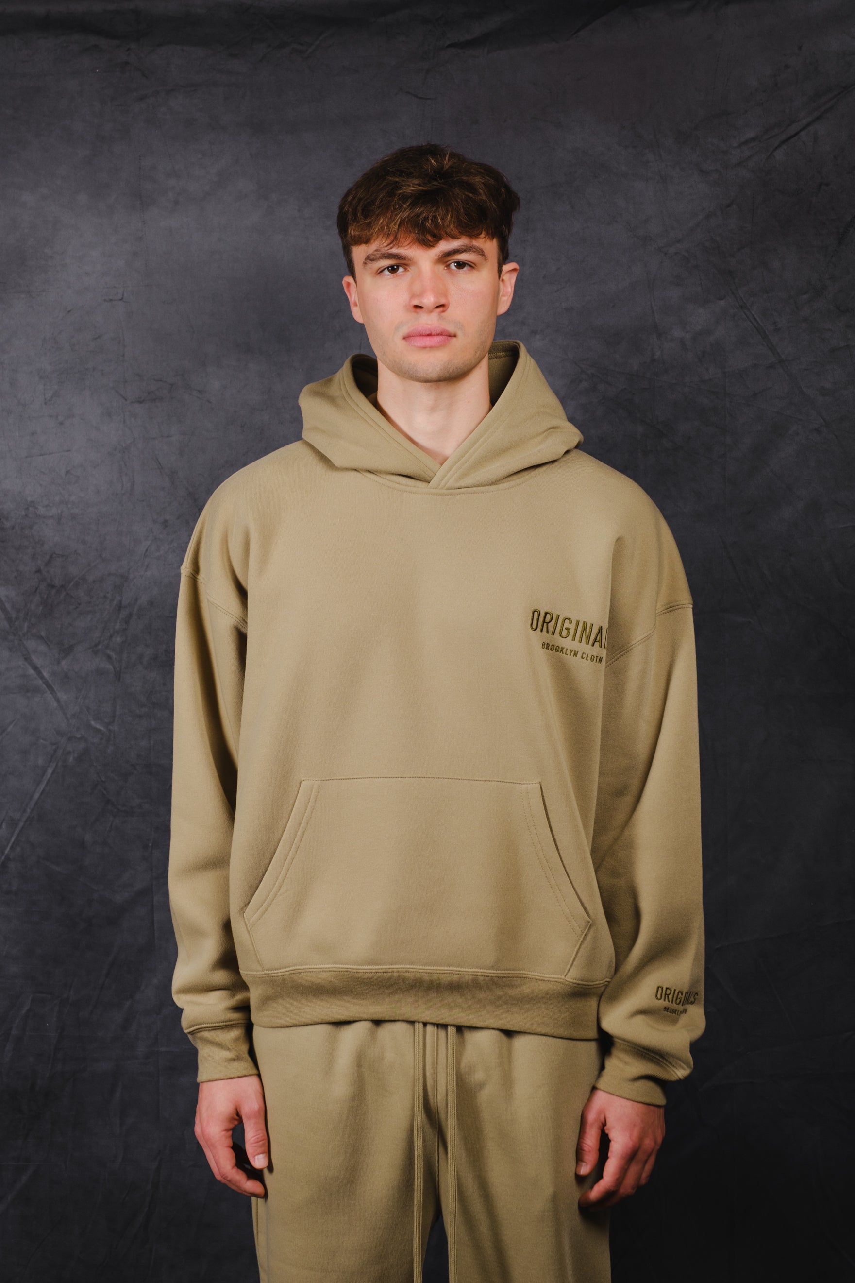 Originals Tonal Embroidered Hoodie with relaxed fit by Brooklyn Cloth
#color_olive-gray