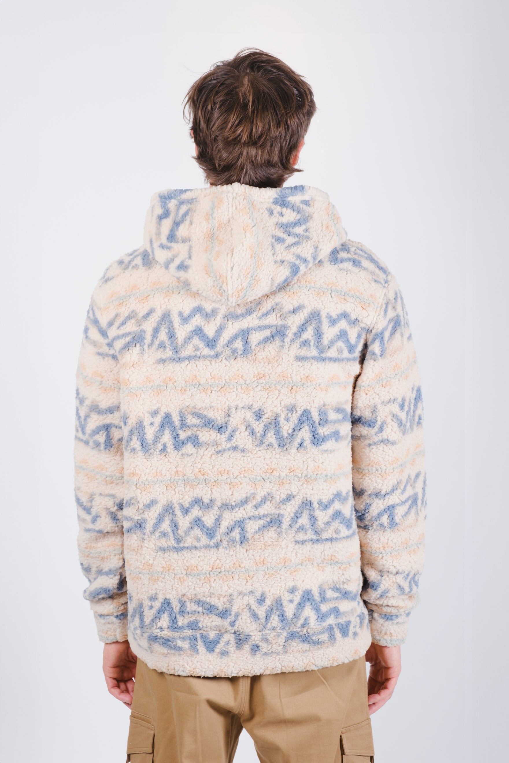 Men's sand long sleeve sherpa drawstring hoodie. #color_sand