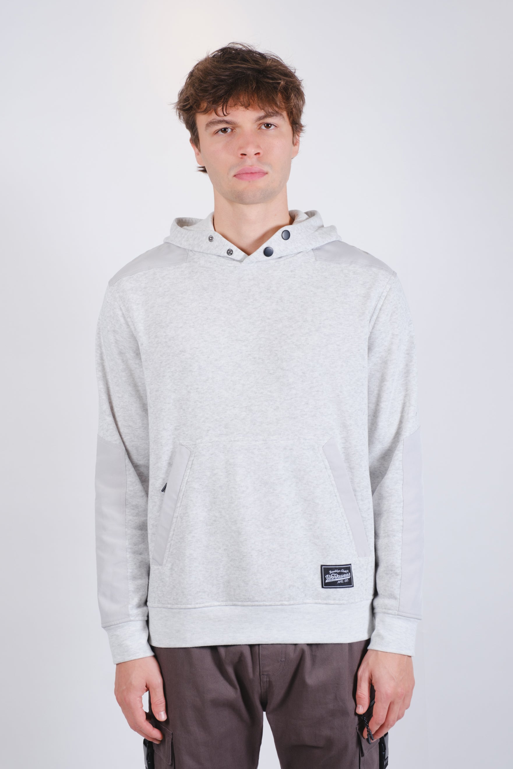 Men's comfy long-sleeve grey fleece hoodie. Brooklyn Cloth.