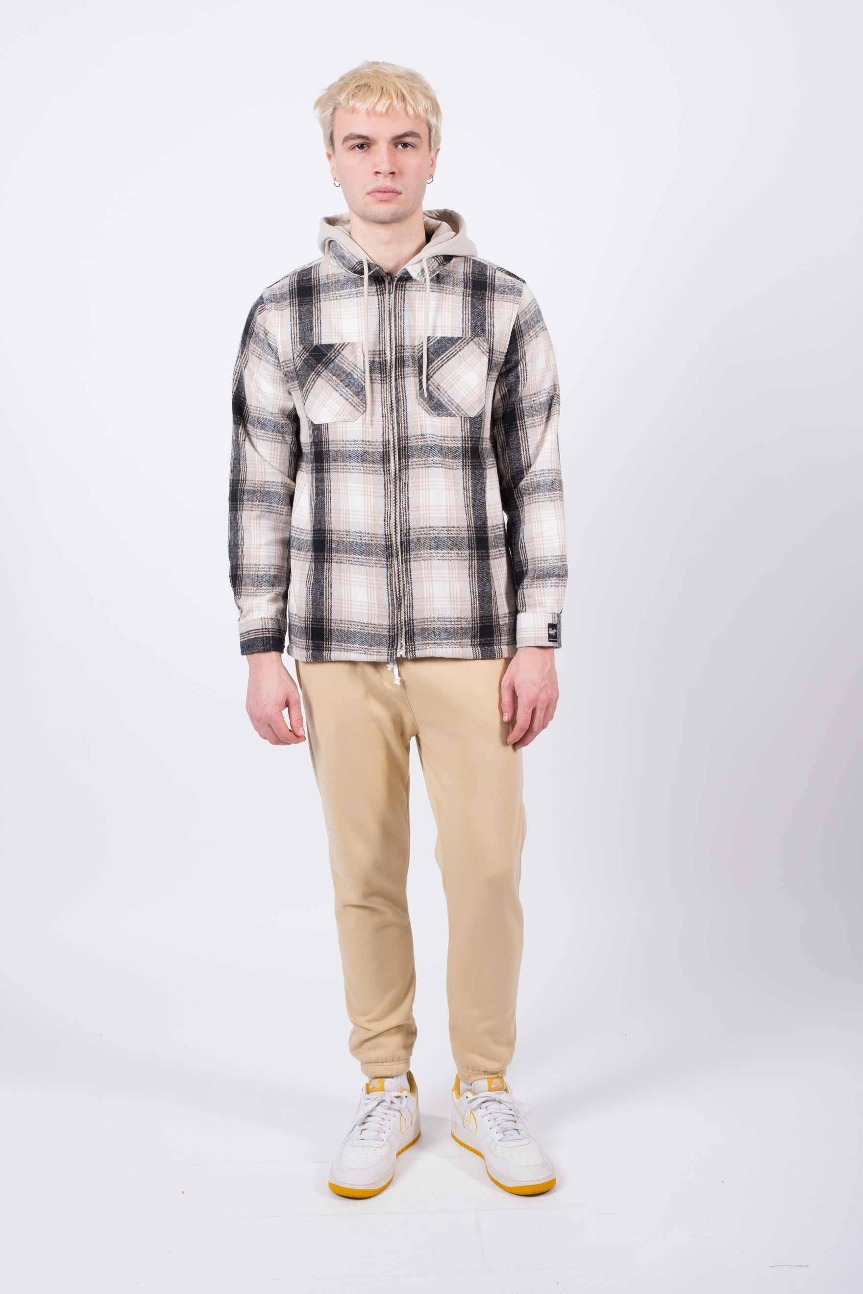 Men’s hooded zip front flannel shirt jacket
#color_cream