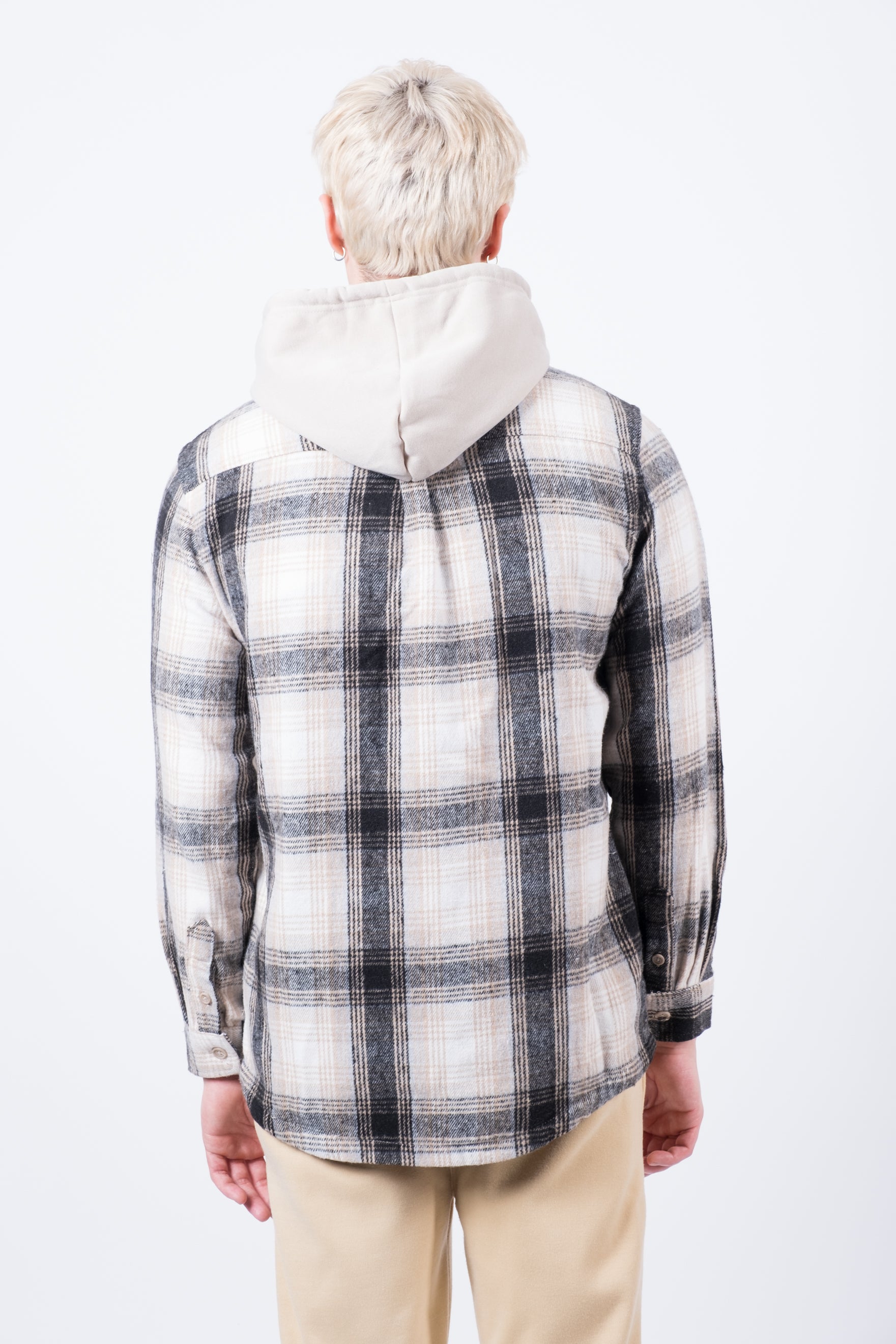 Men’s zip up hooded plaid flannel jacket
#color_cream