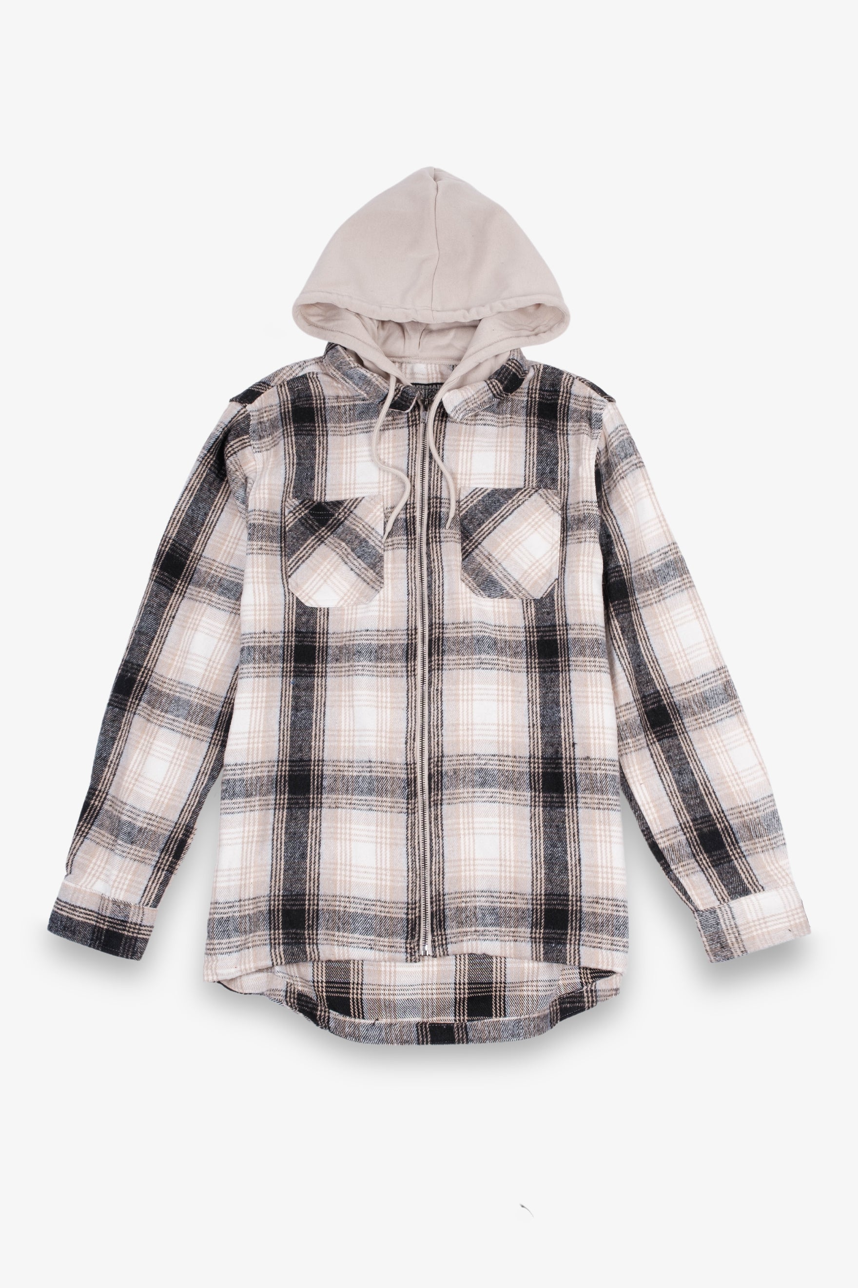 Zip front flannel shirt with hood for men
#color_cream