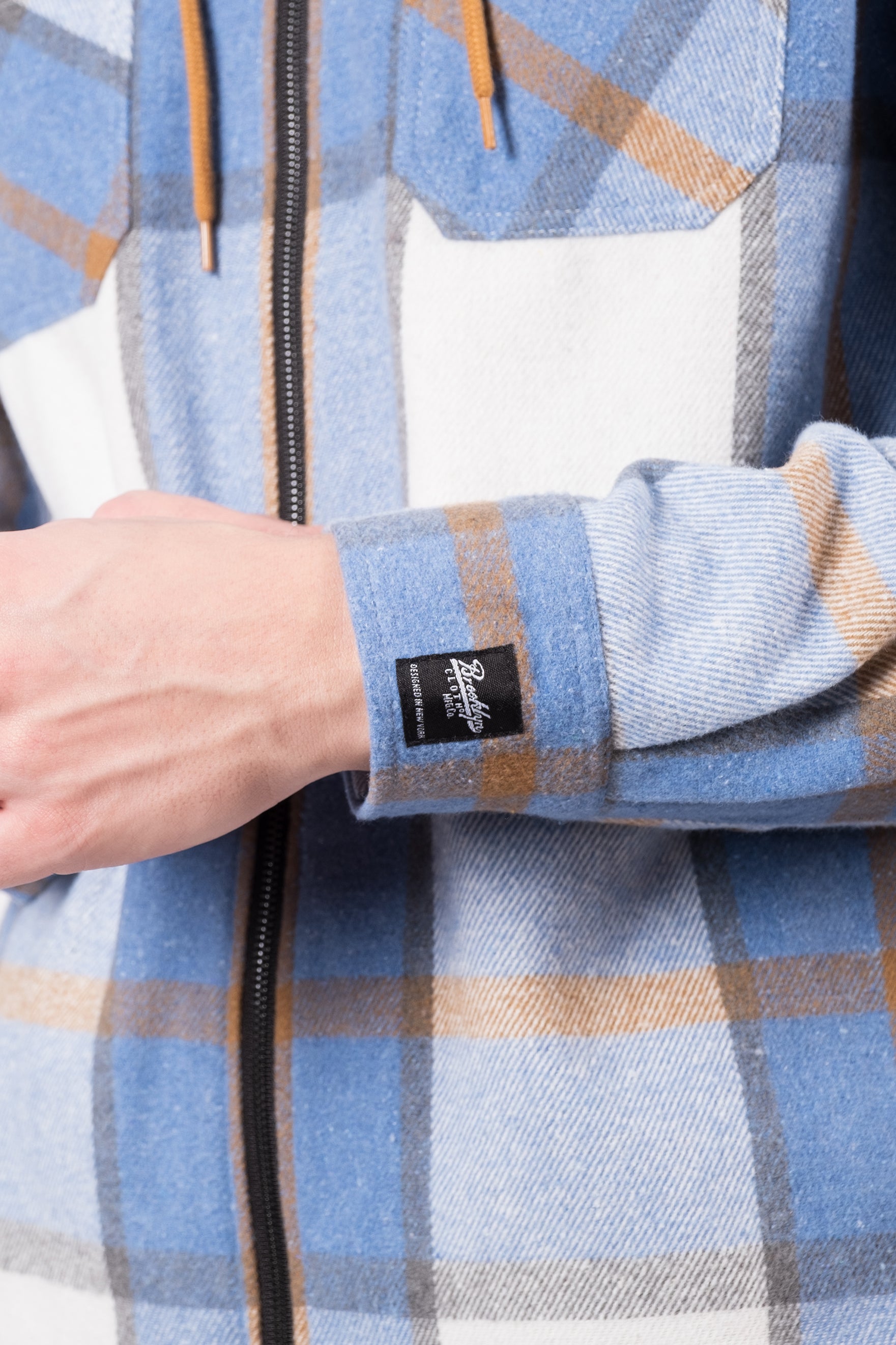 Hooded zip front flannel jacket for men
#color_light blue