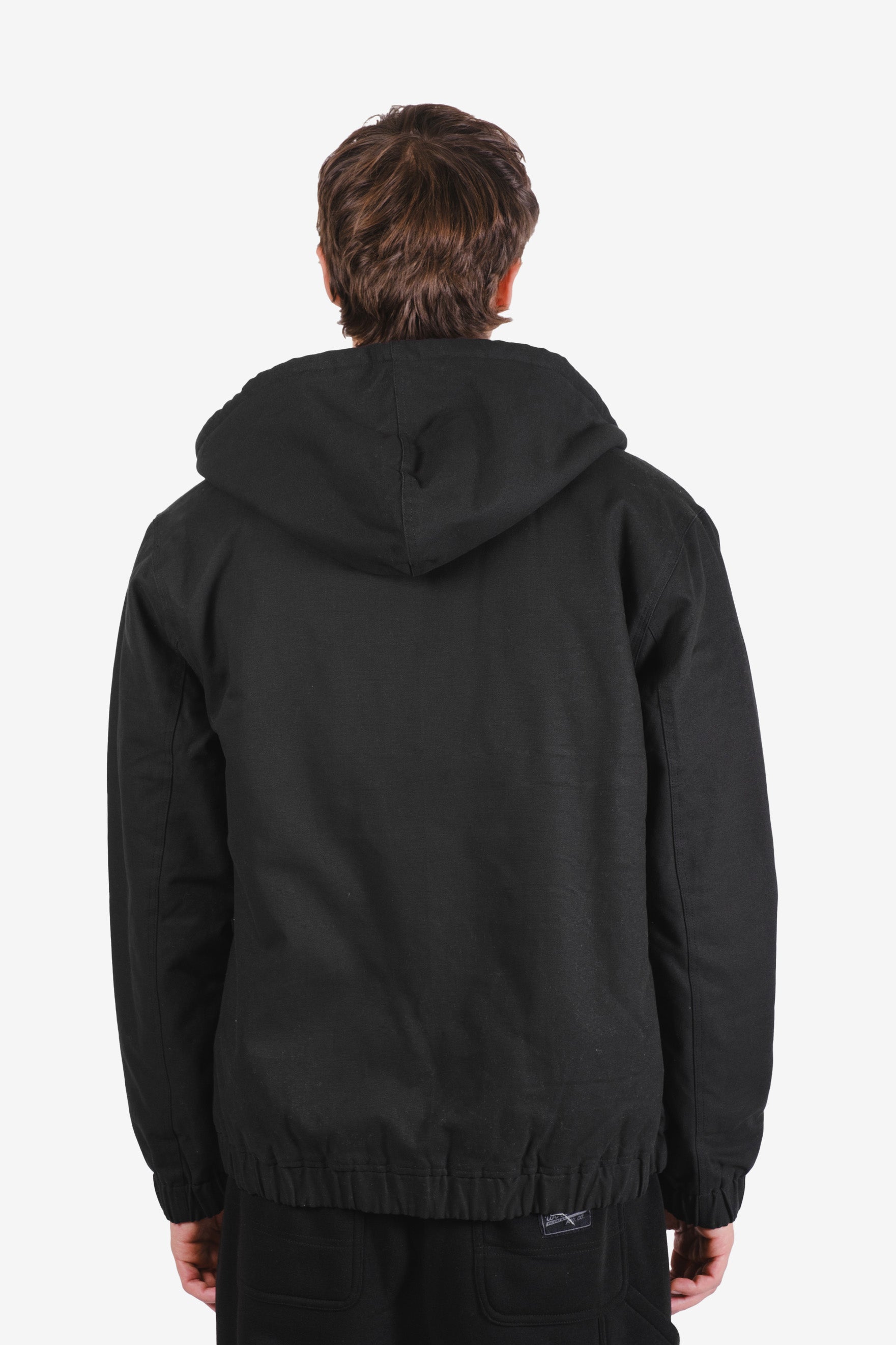 Heavy duty sherpa lined hooded canvas jacket for men
#color_black