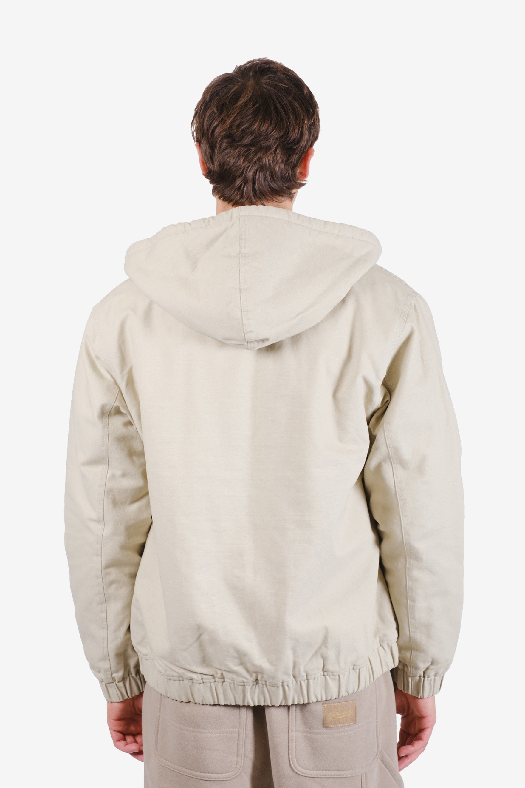 Sherpa lined canvas zip up jacket with hood for men
#color_sand