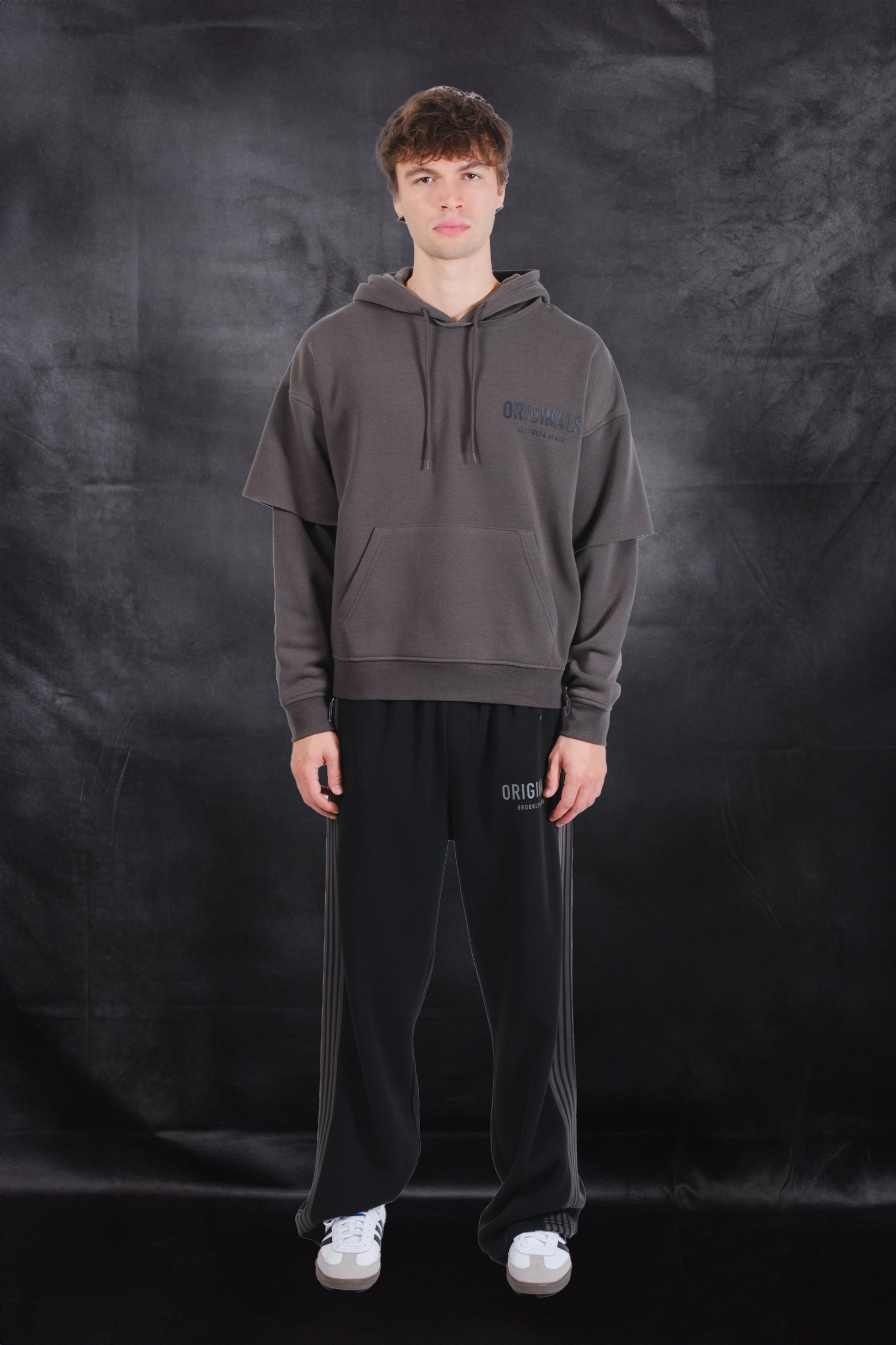 Men's originals black comfy fleece drawstring hoodie. #color_dusty black