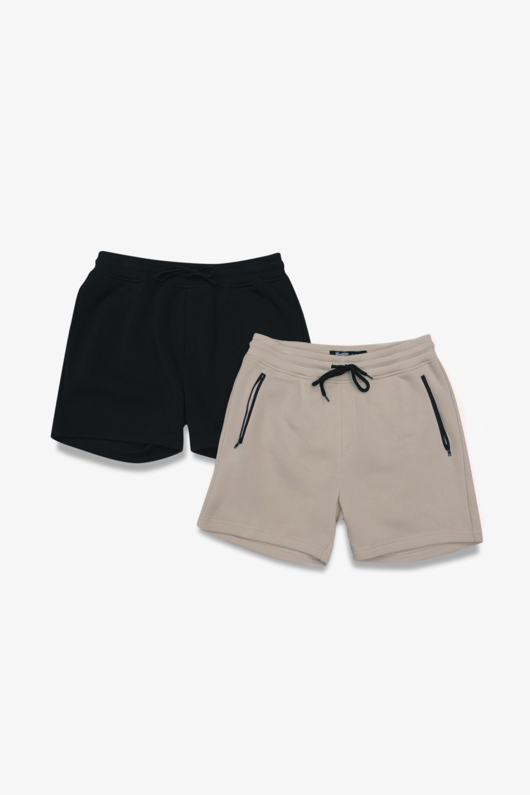 Two pack of 5 inch Men's fleece shorts with zip pocket
#color_pumice stone/black