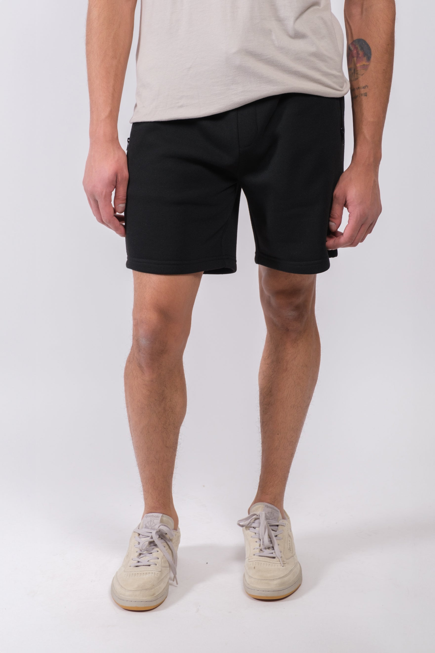 Comfy 7 inch inseam fleece shorts with zip pocket for men
#color_black