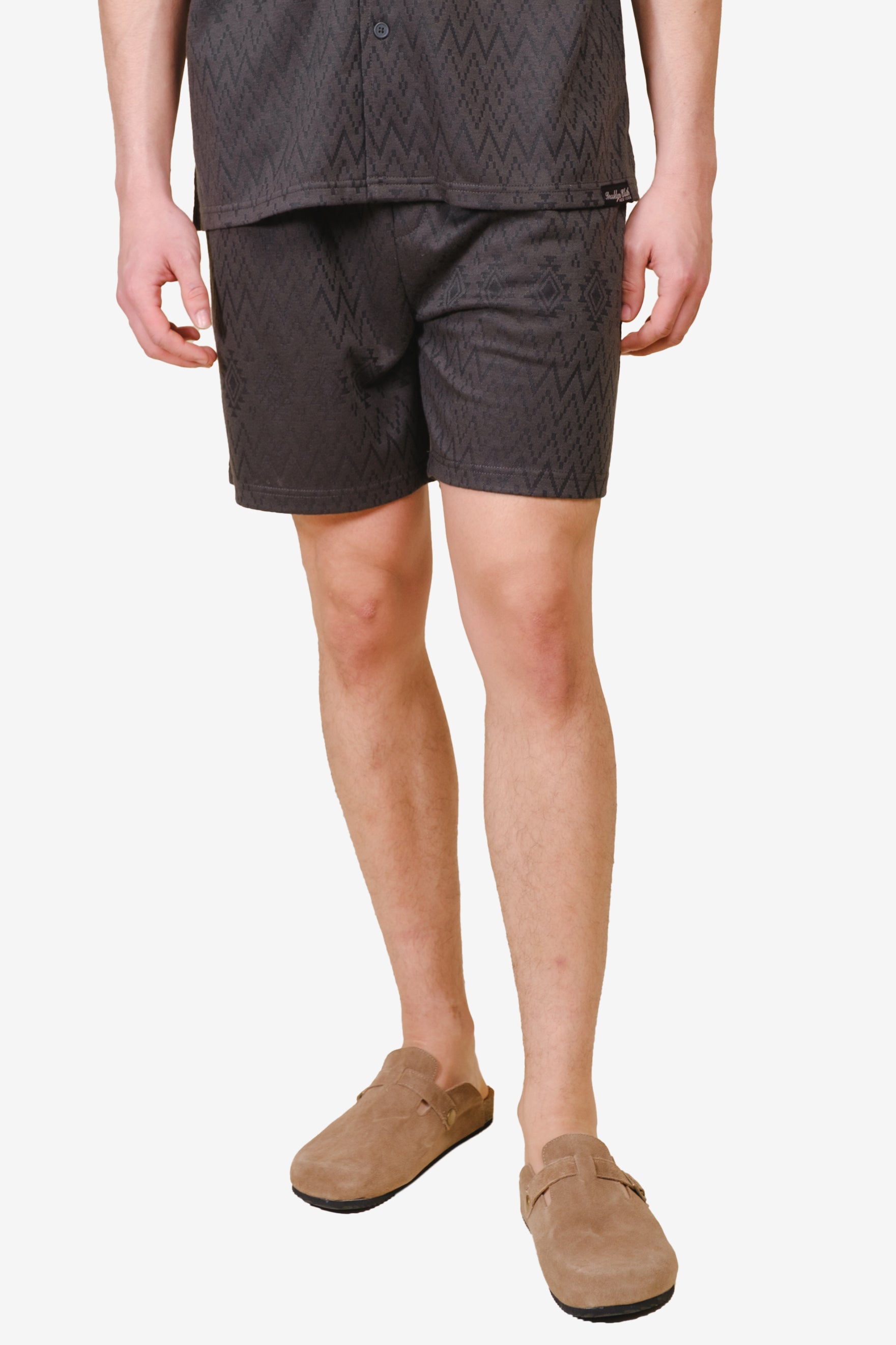 Men's Aztec jacquard knit short in dusty black
#color_dusty black