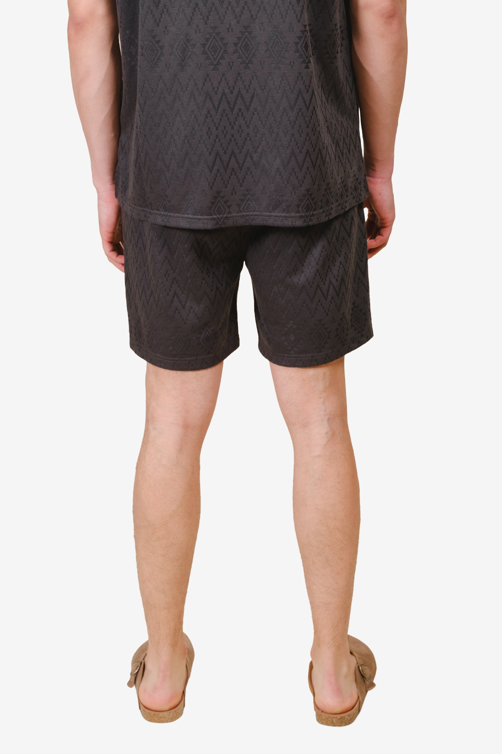 Brooklyn Cloth's dusty black Aztec jacquard knit short for men
#color_dusty black