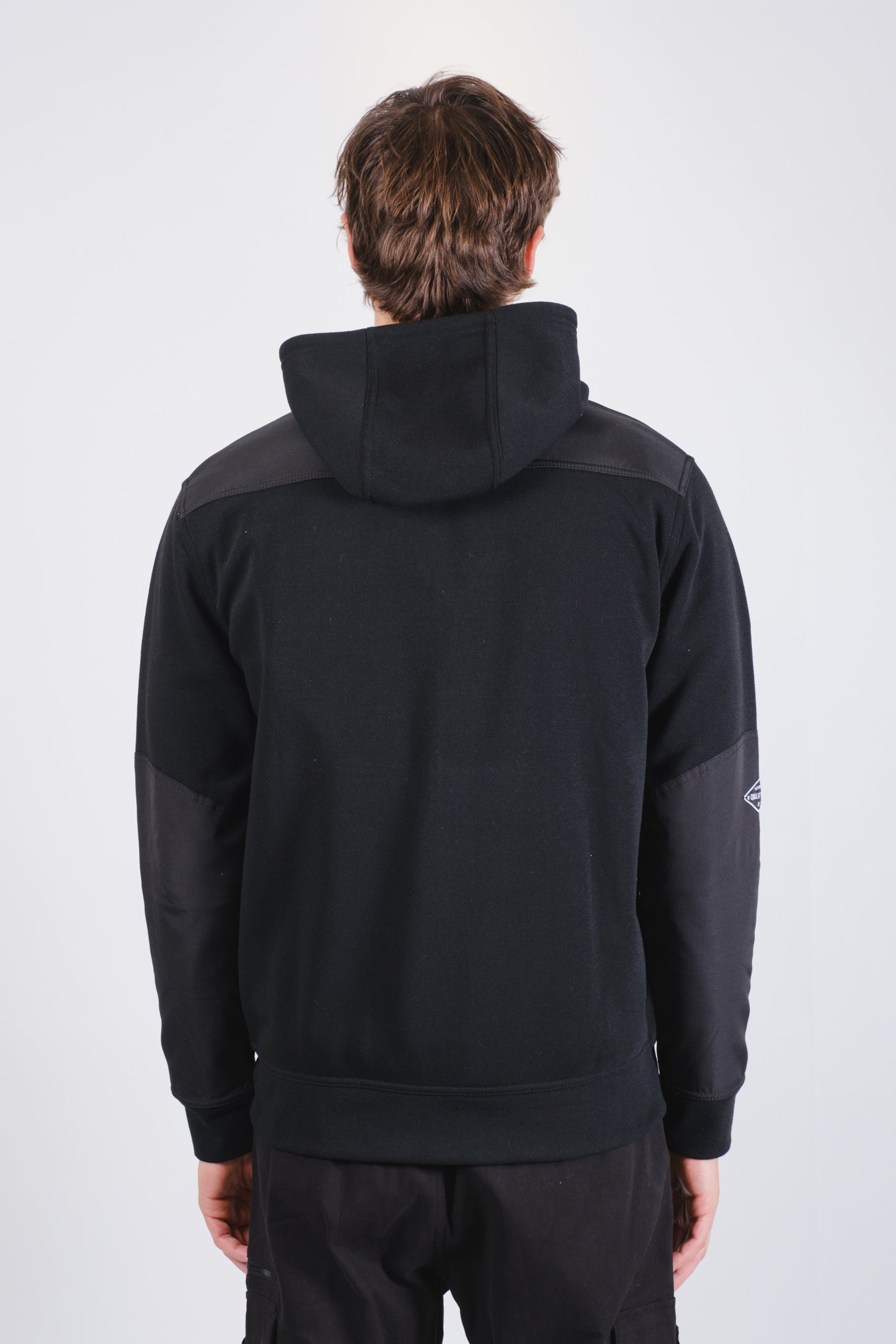 Men's workwear black fleece long sleeve zip hoodie. #color_black