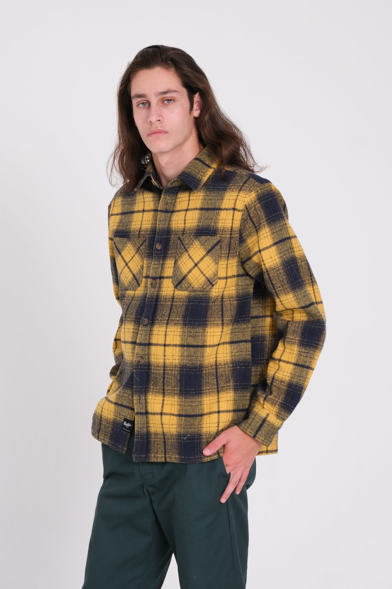Flannel button up jacket with weight
#color_mustard