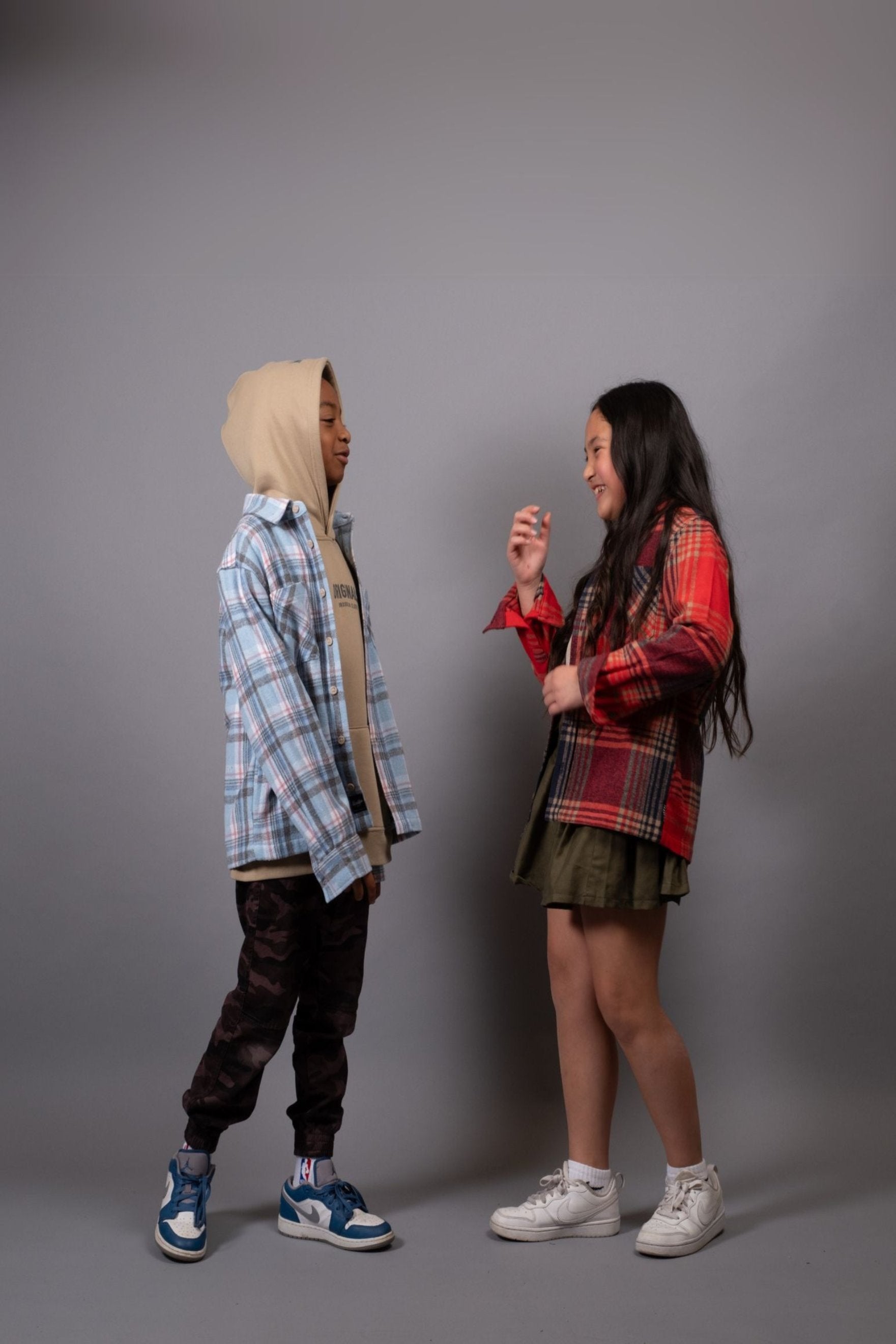 Kids durable heavy flannel shacket
#color_blue beige