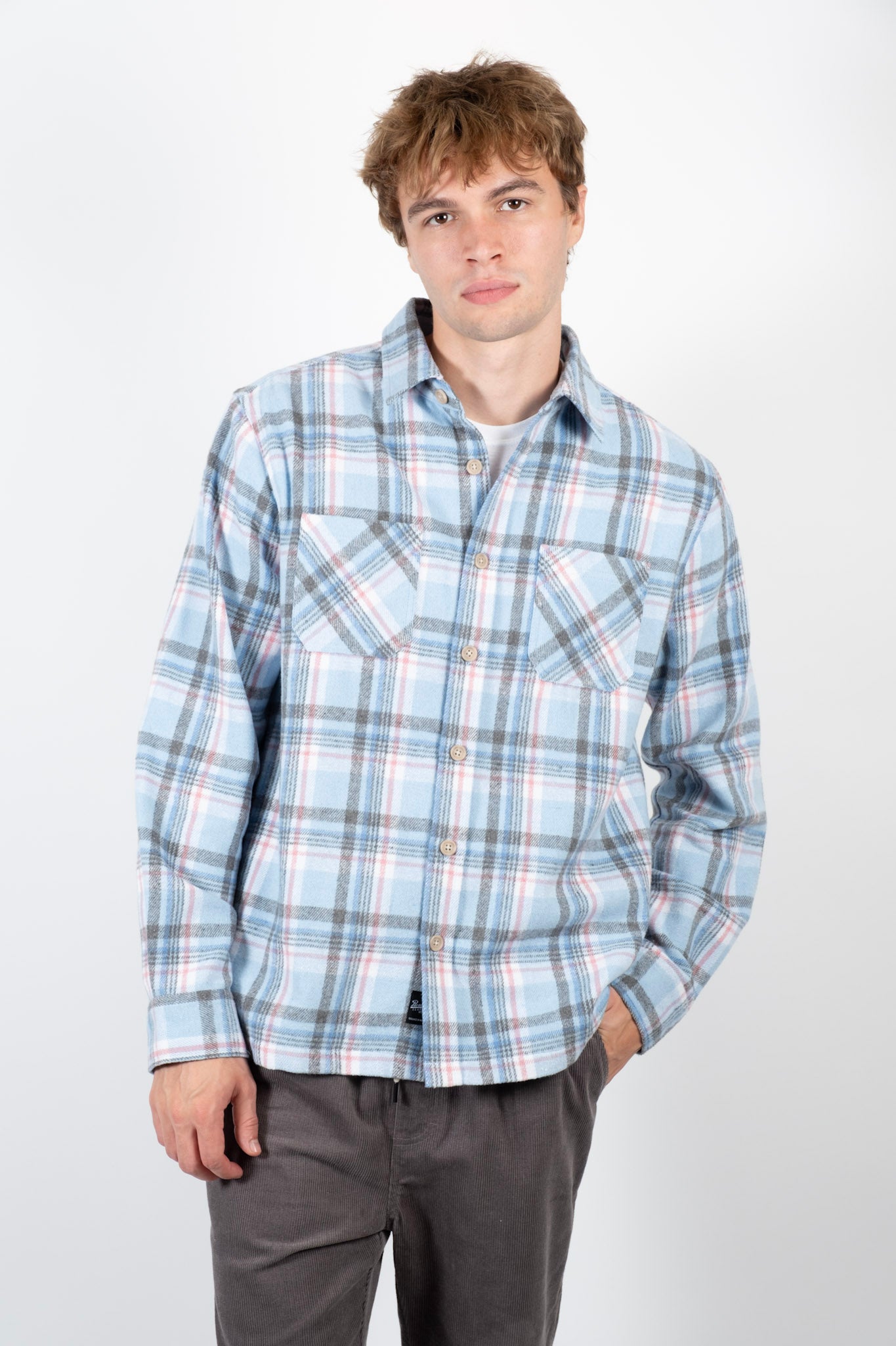 Cozy, versatile heavy flannel shacket
#color_blue pink