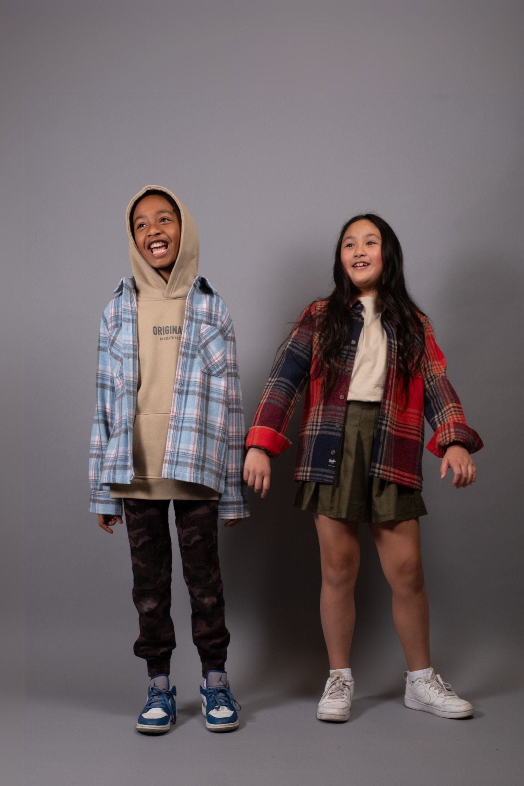 Cozy Flannel shacket for kids
#color_blue beige