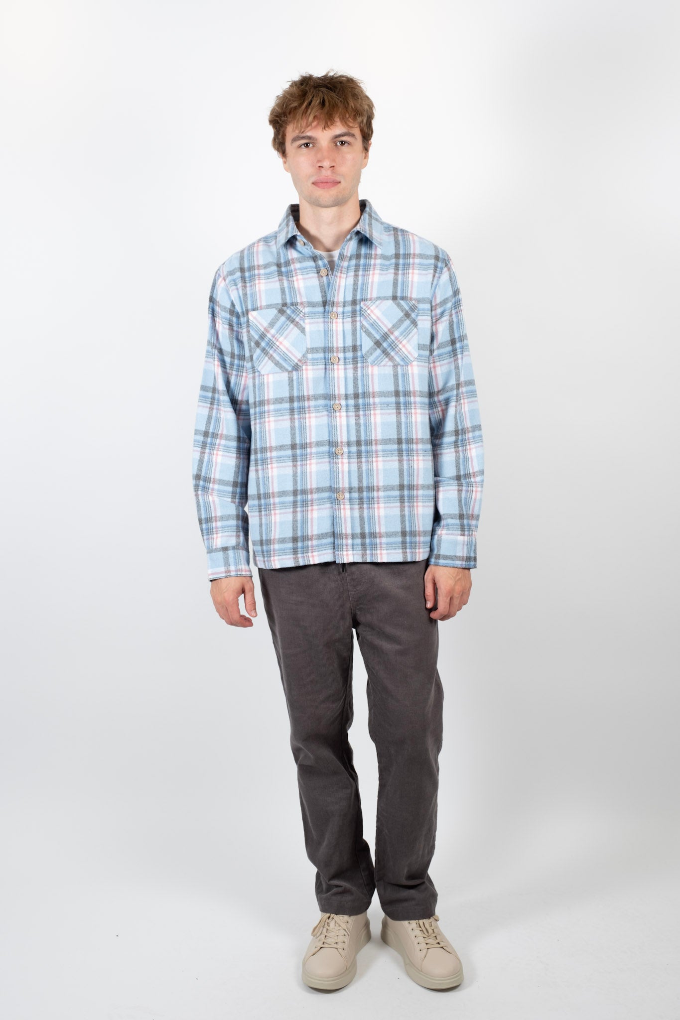 Rugged heavy flannel shacket
#color_blue pink