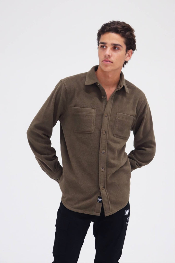 Button-down heavy knit shacket with a relaxed, comfortable fit
#color_olive