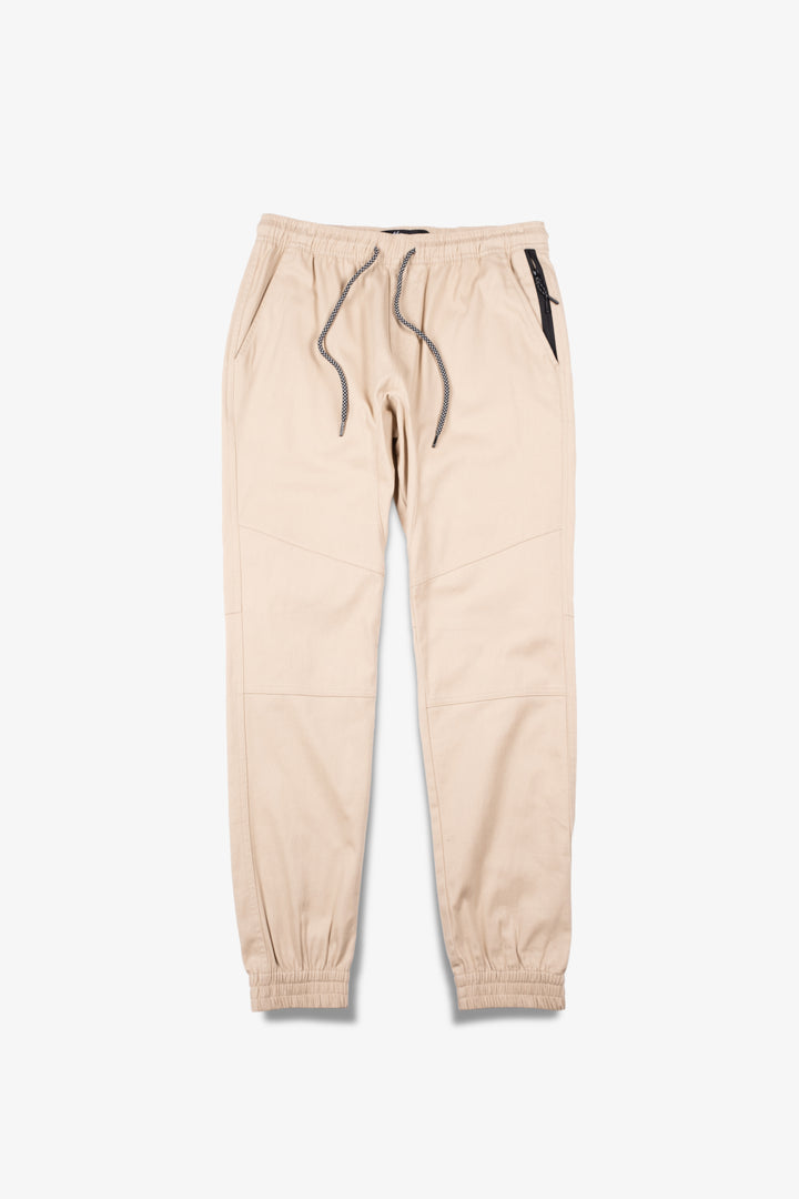 Side Pocket Zip Twill Jogger 2.0 in khaki with elastic cuffs, men's style
#color_khaki