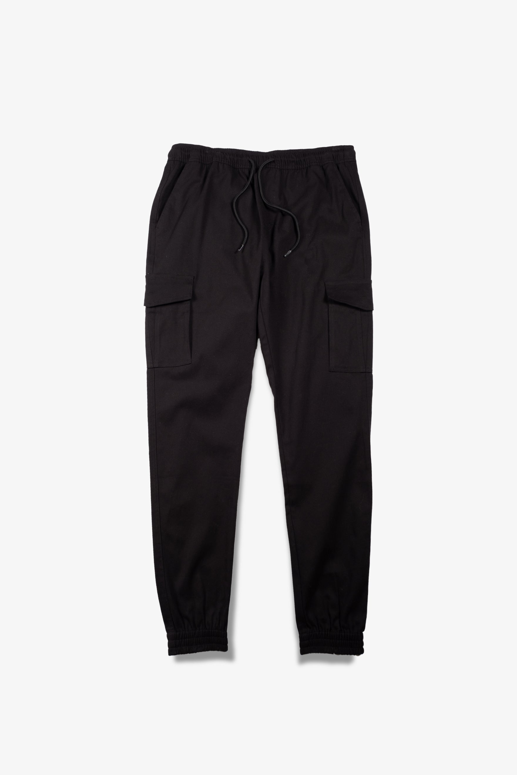 Cargo pocket jogger pants for men made from durable twill with adjustable waist
#color_black