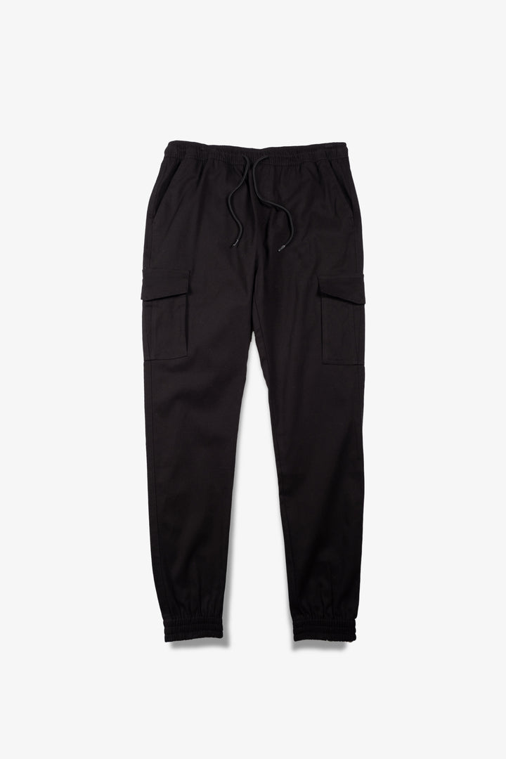 Cargo pocket jogger pants for men made from durable twill with adjustable waist
#color_black