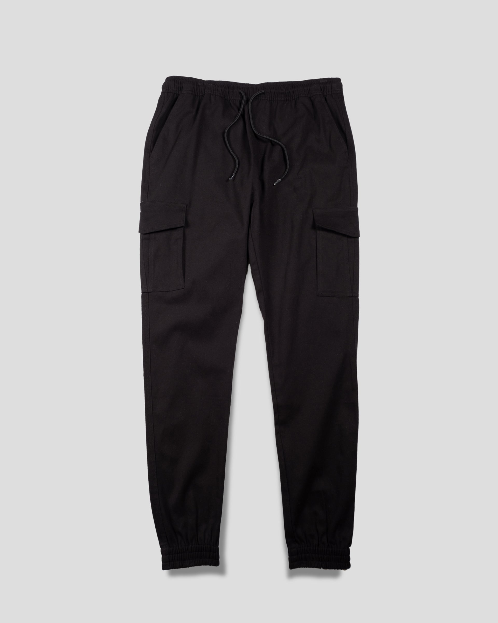 Cargo joggers for men in twill fabric with secure pockets and ankle cuffs
#color_black