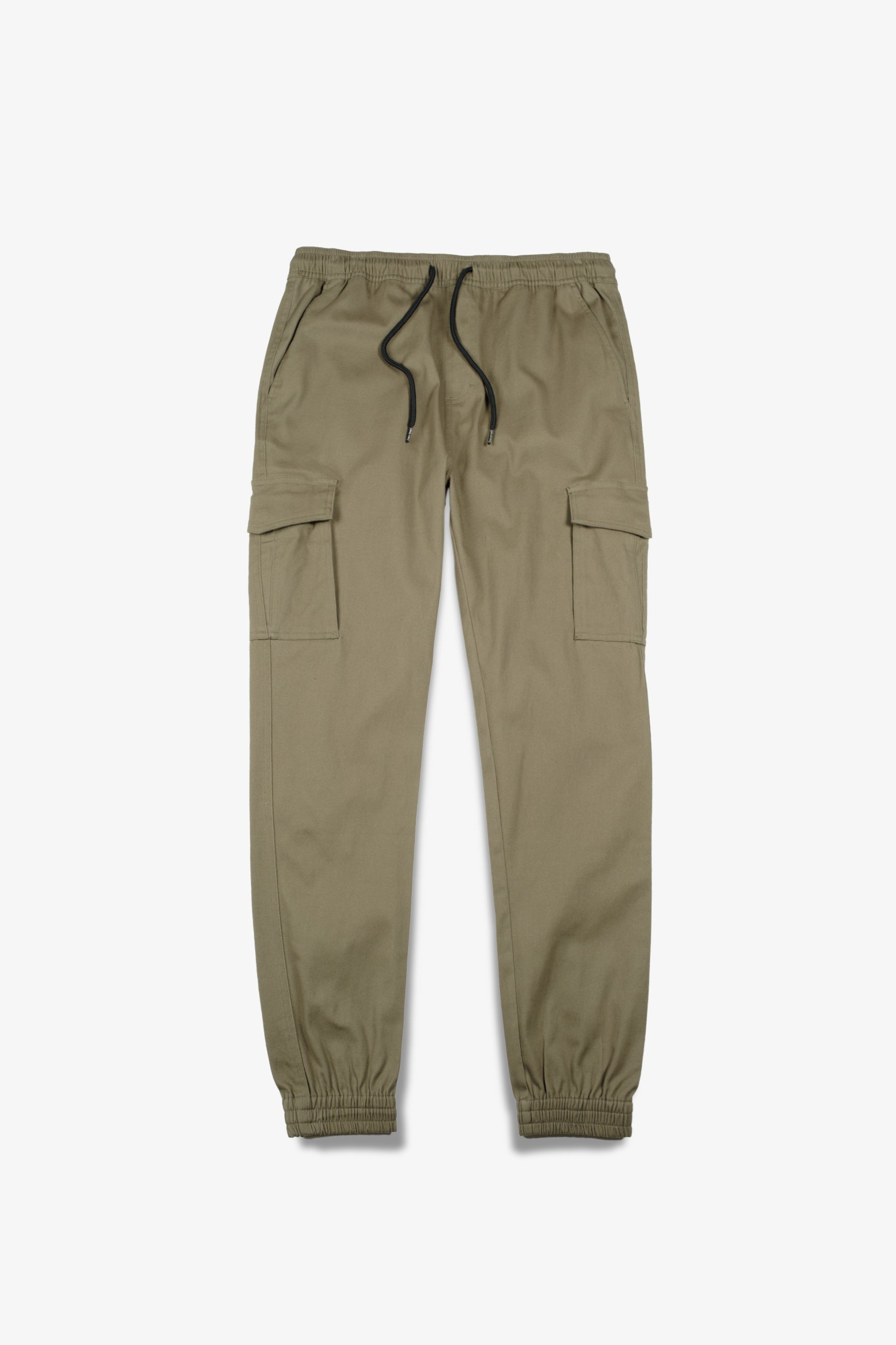Casual men’s olive green twill jogger pants with multiple cargo pockets and cuffed hems
#color_olive