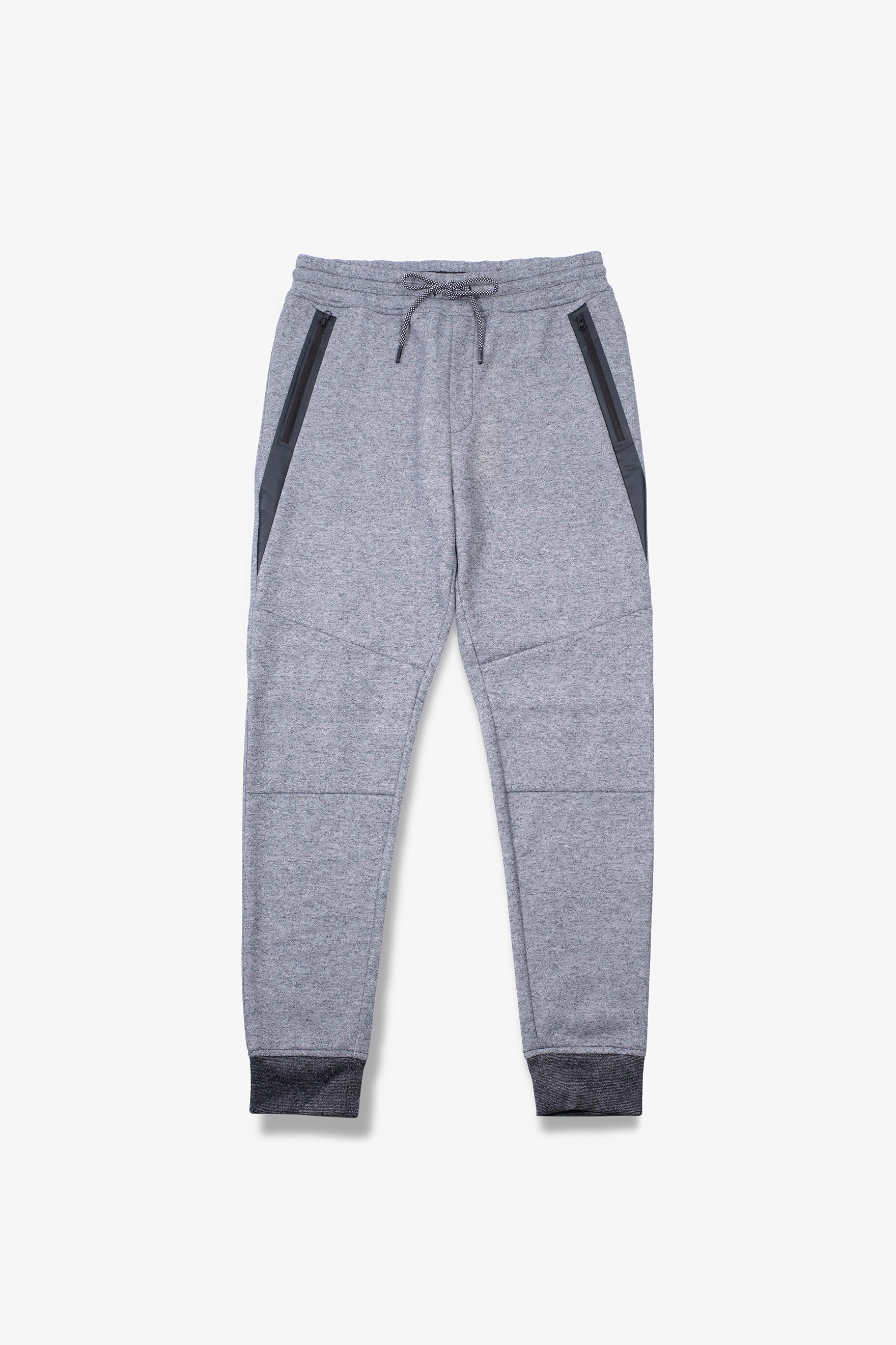 Men's jogger pants in fleece with diagonal heat seal pocket design
#color_black marl