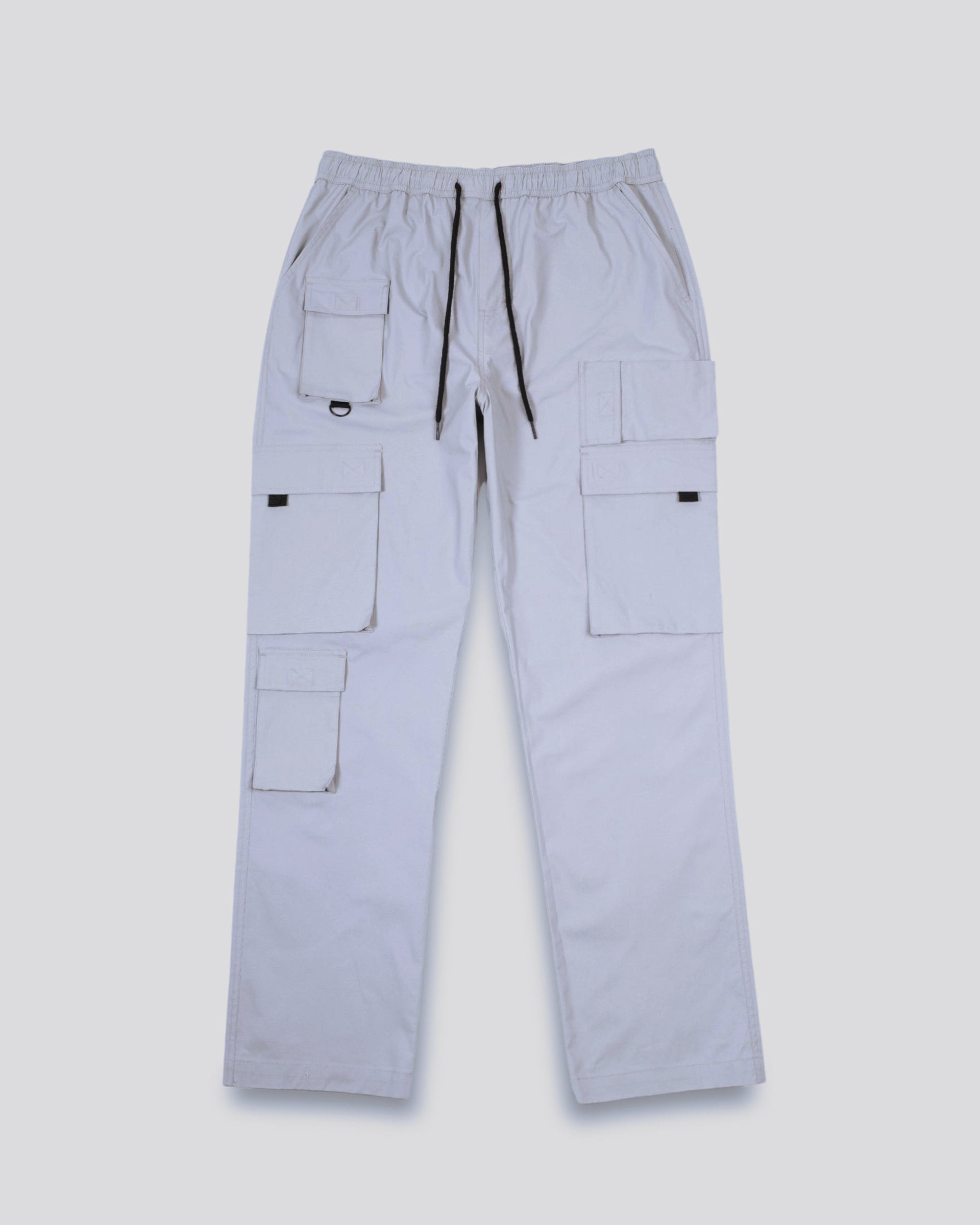 Men’s multi-pocket poplin cargo pants with elastic drawstring waist
#color_quarry