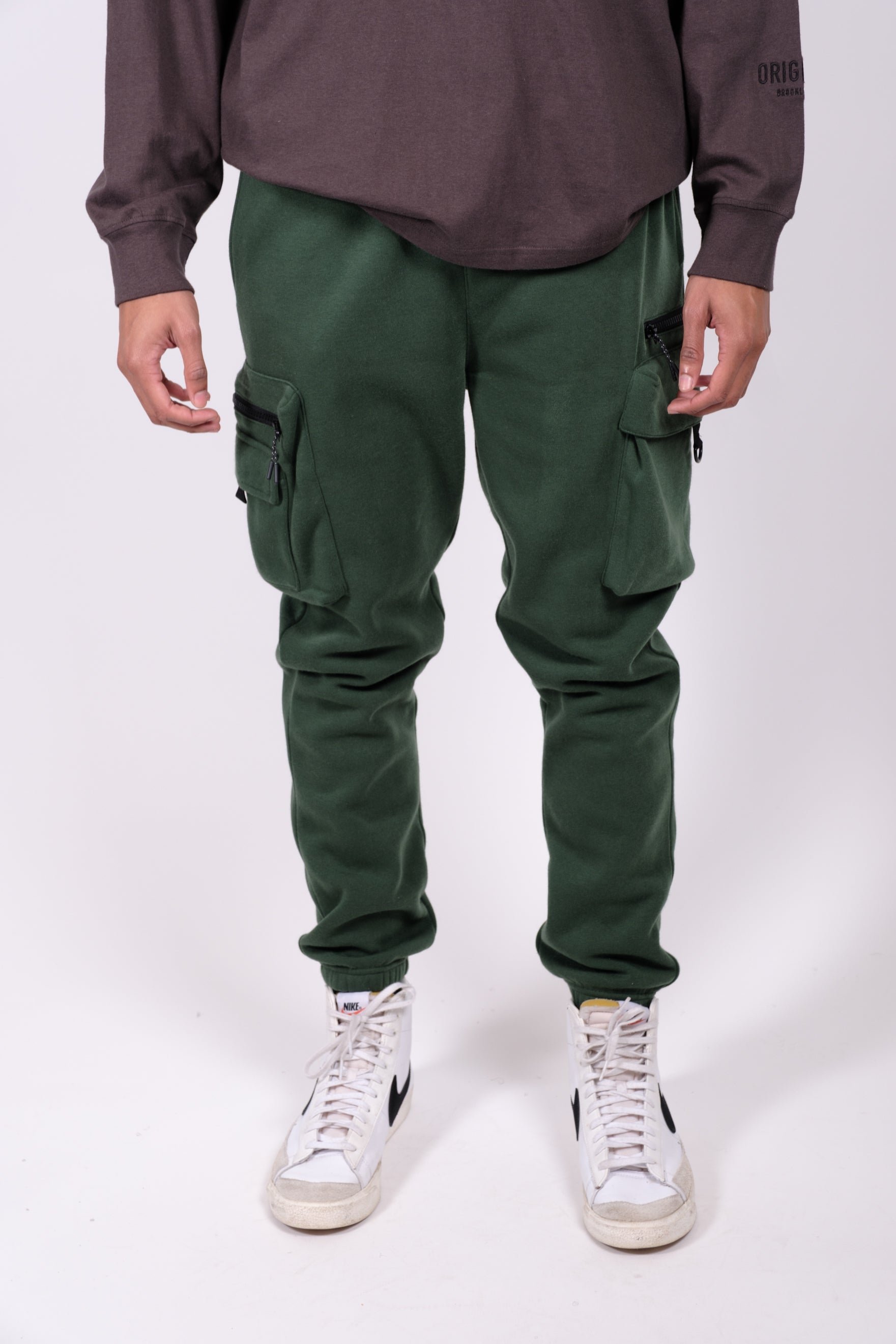 Comfy fleece cargo pocket Sweatpants #color_hunter green