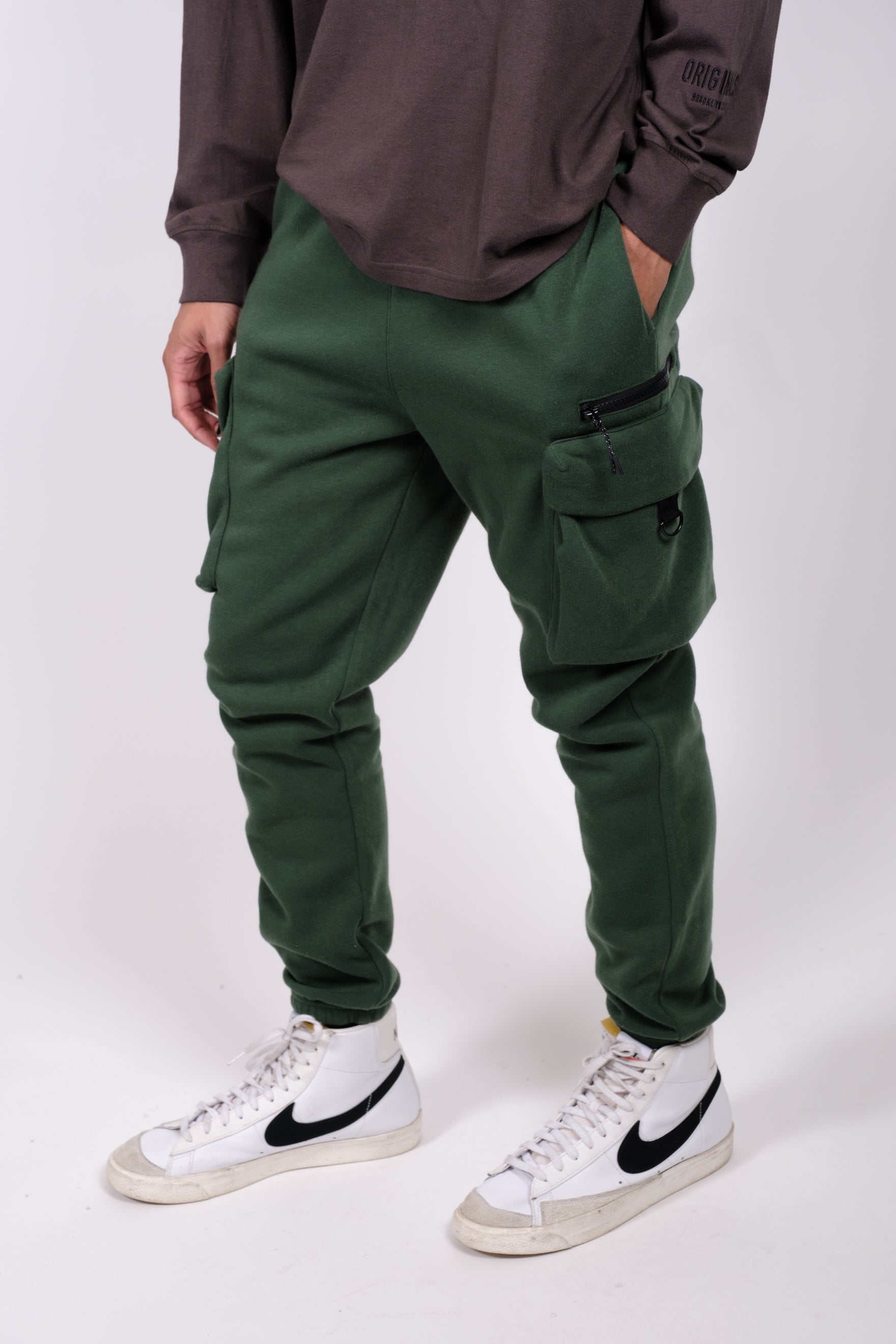 These pants are called zip pocket cargo joggers in shade duffle bag. #