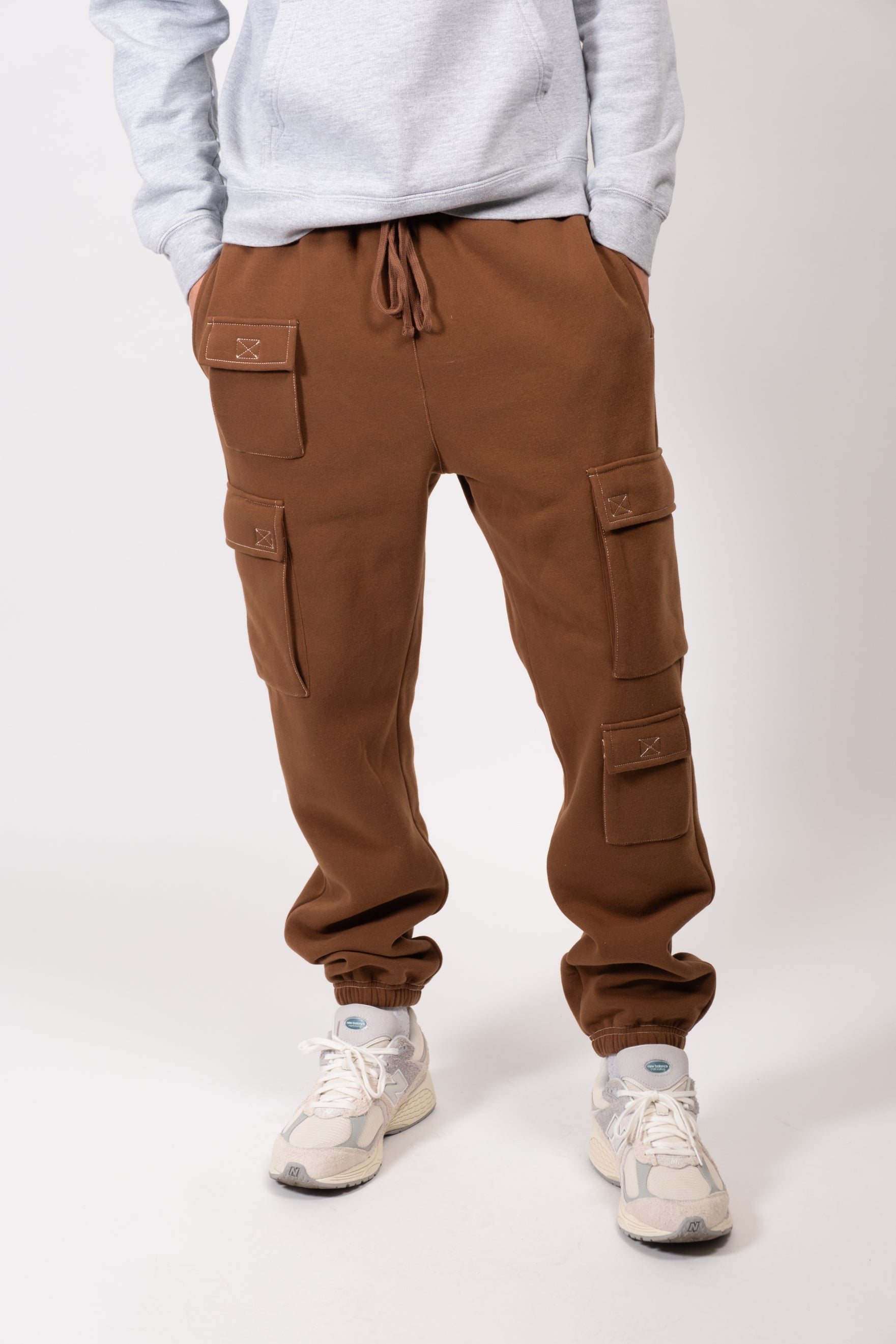 Multi Pocket Drawsting Waist Cargo Sweatpant #color_toffee