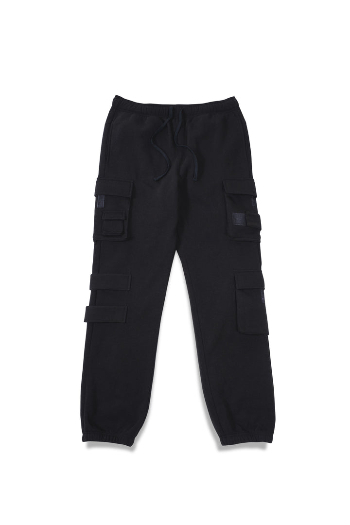 Multi Pocket Velcro Detail Fleece Cargo Sweatpant
#color_black