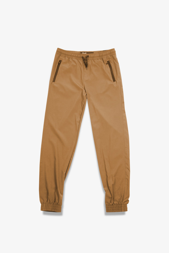 Kids 4-Way Stretch Zip Pocket Jogger
Kids tobacco joggers, 4-way stretch, zip pocket jogger, with drawstring for adjustable waist. #color_camel