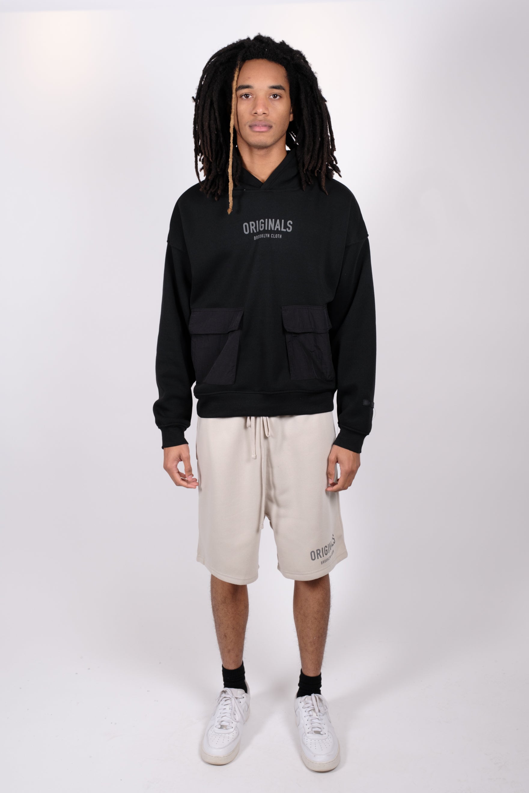 Originals Nylon Cargo Pocket Hoodie. #color_black
