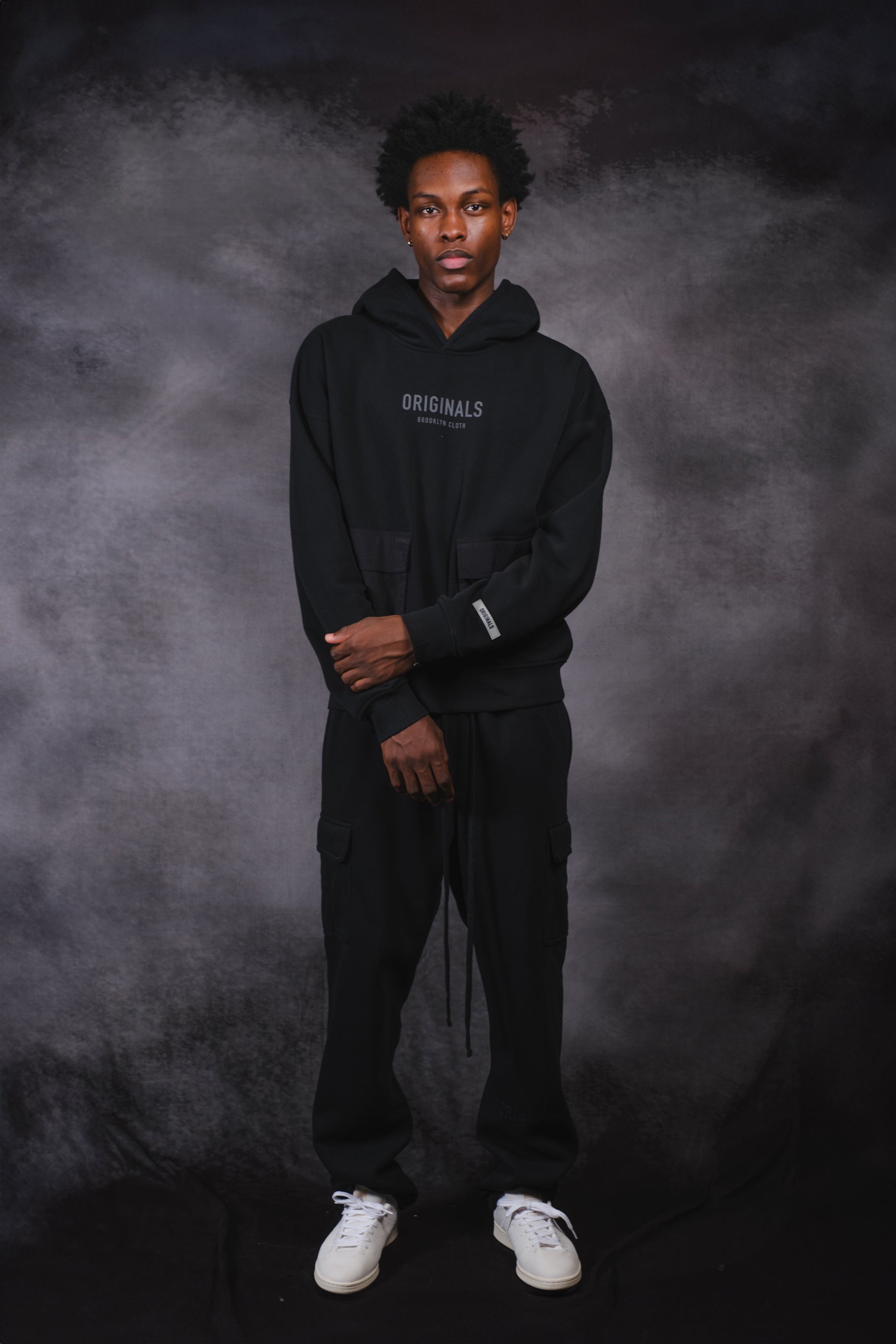 Originals Nylon Cargo Pocket Hoodie. #color_black