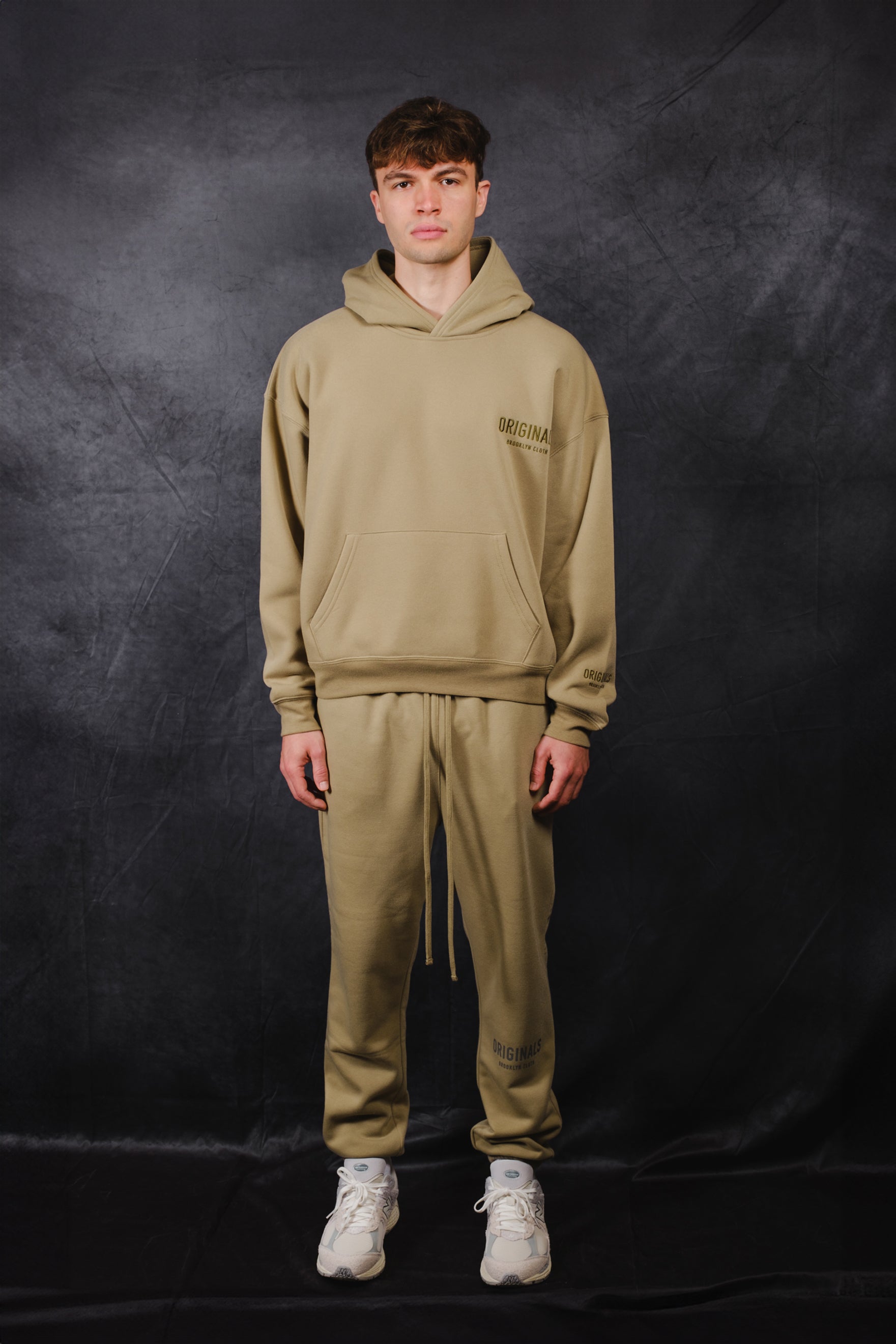 Brooklyn Cloth Originals Tonal Embroidered Hoodie with relaxed sleeves 
Men's  #color_olive gray