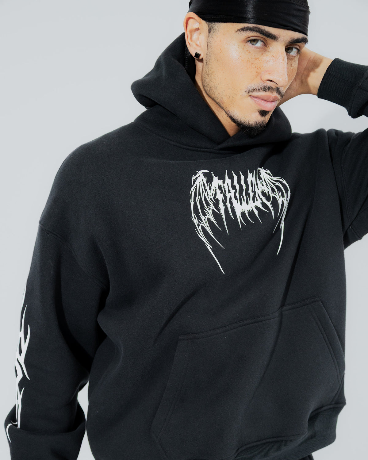 Fallen Heavy Weight Graphic Hoodie in Black