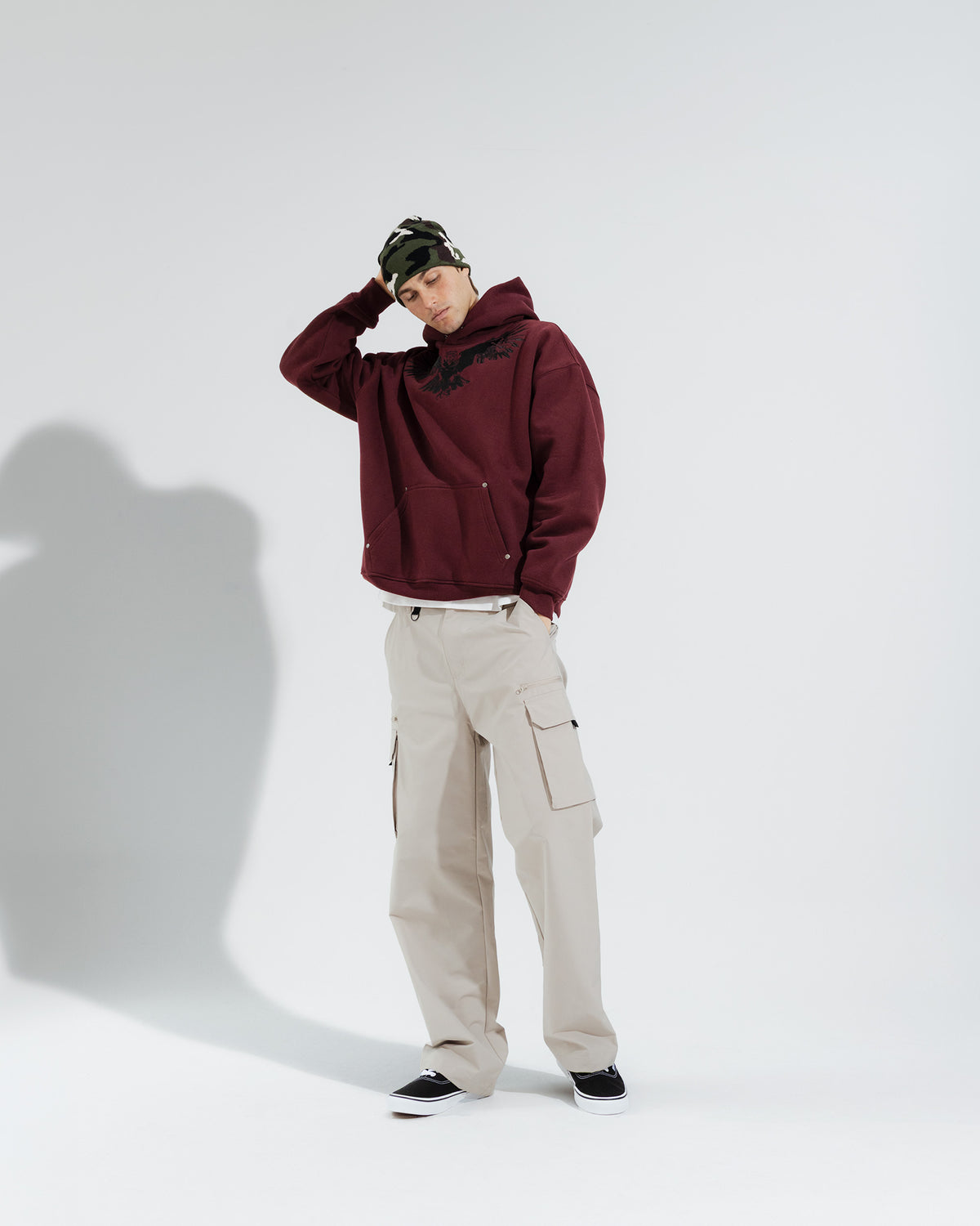 Eagle Heavy Weight Pullover Hoodie in Burgundy