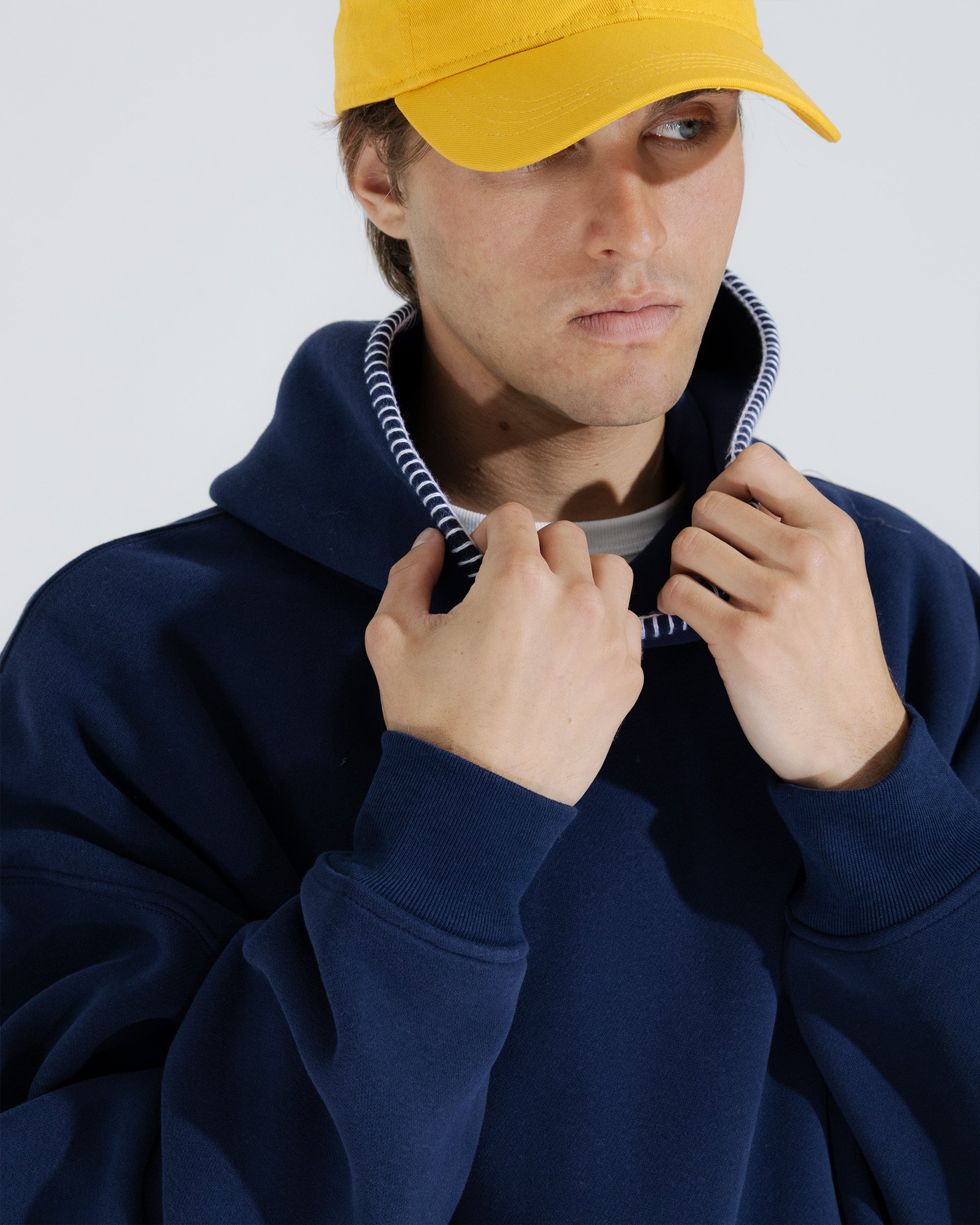 Stitched Heavy Weight Pullover Hoodie in Navy