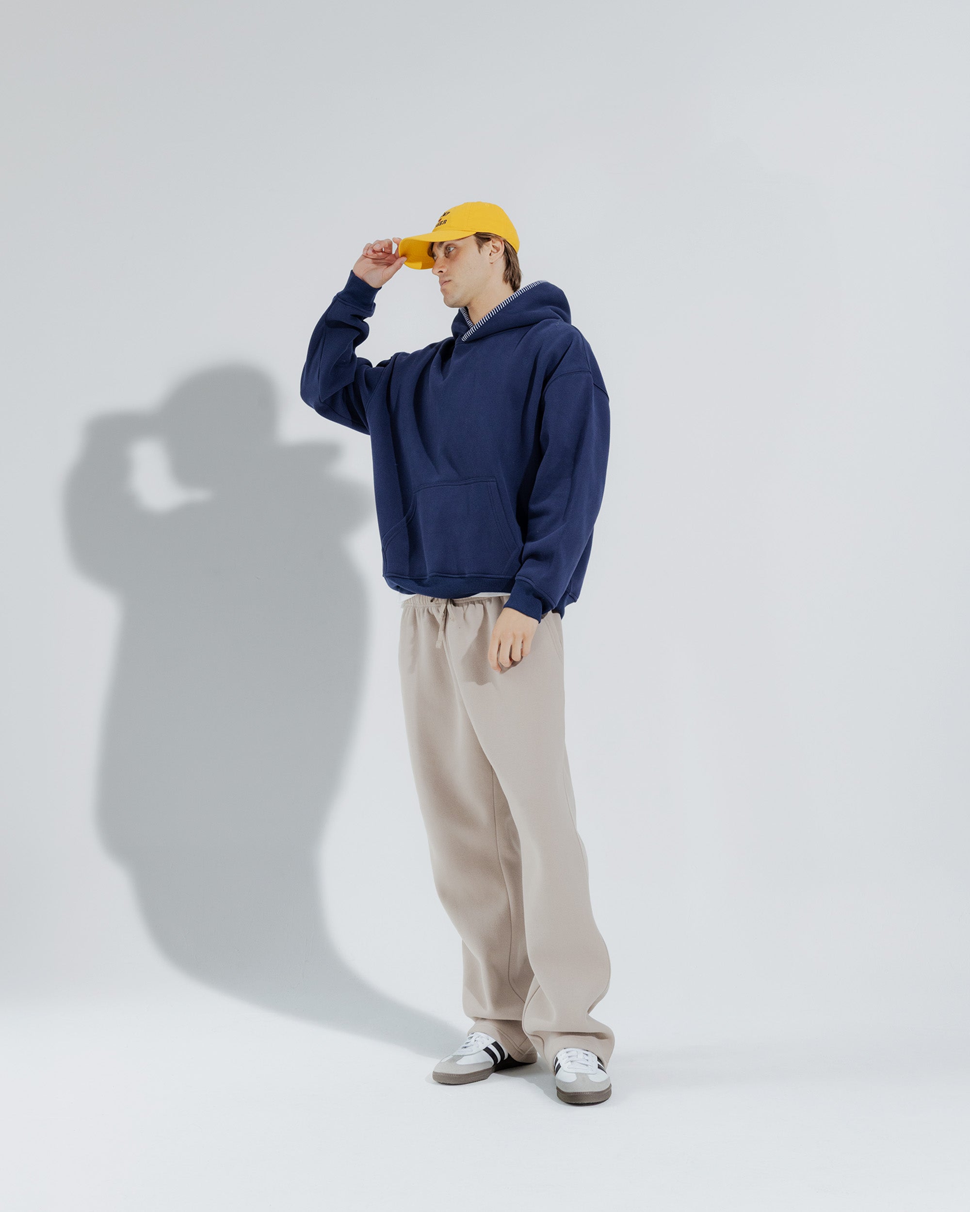 Stitched Heavy Weight Pullover Hoodie in Navy