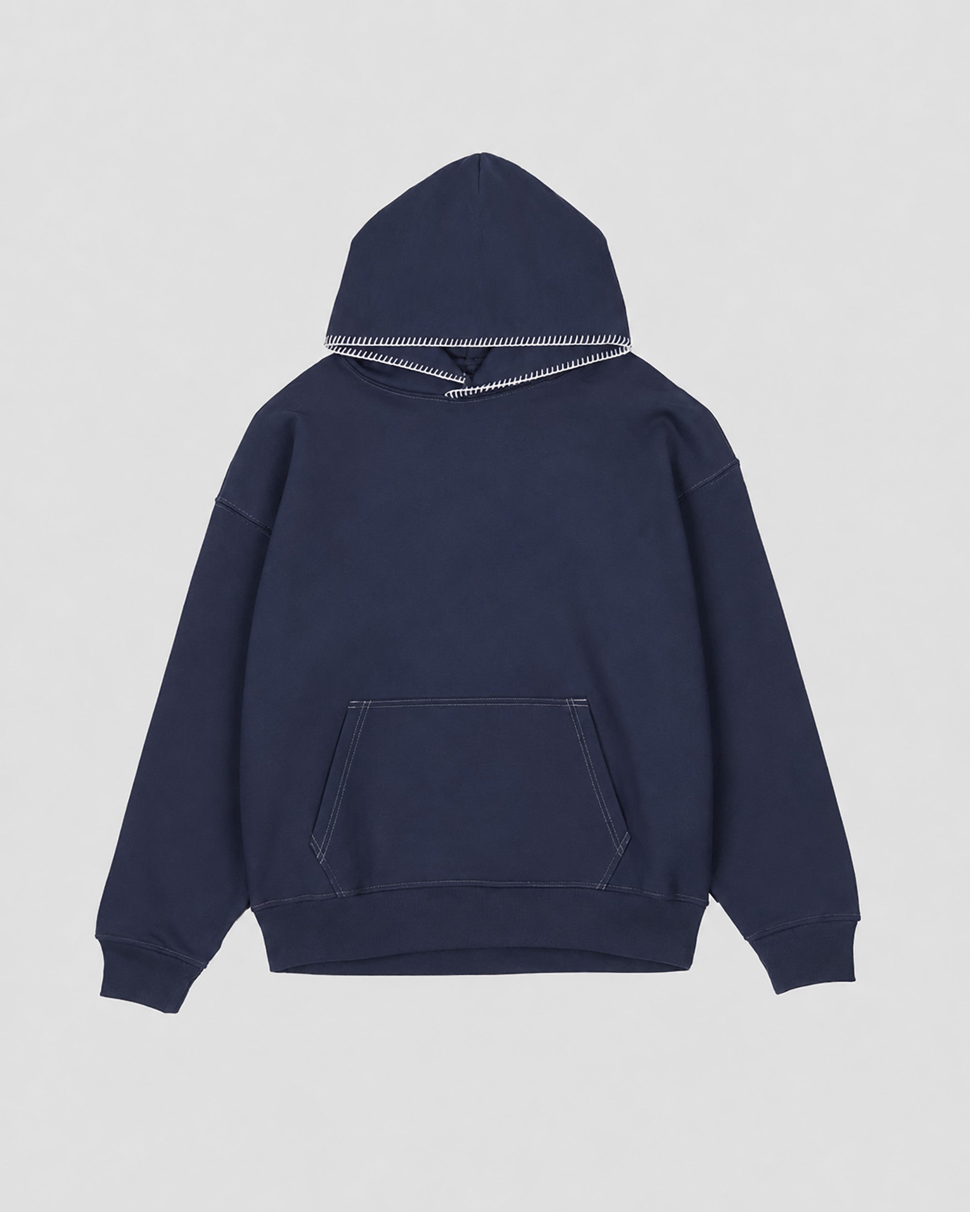 Stitched Heavy Weight Pullover Hoodie in Navy