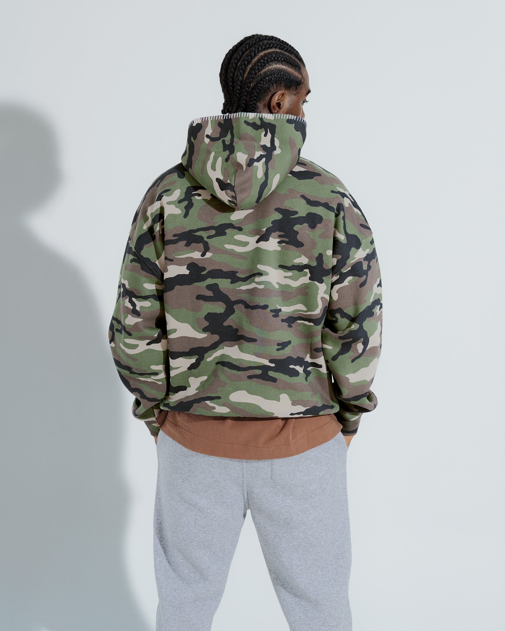 Stitched Heavy Weight Pullover Hoodie in Woodlawn camo