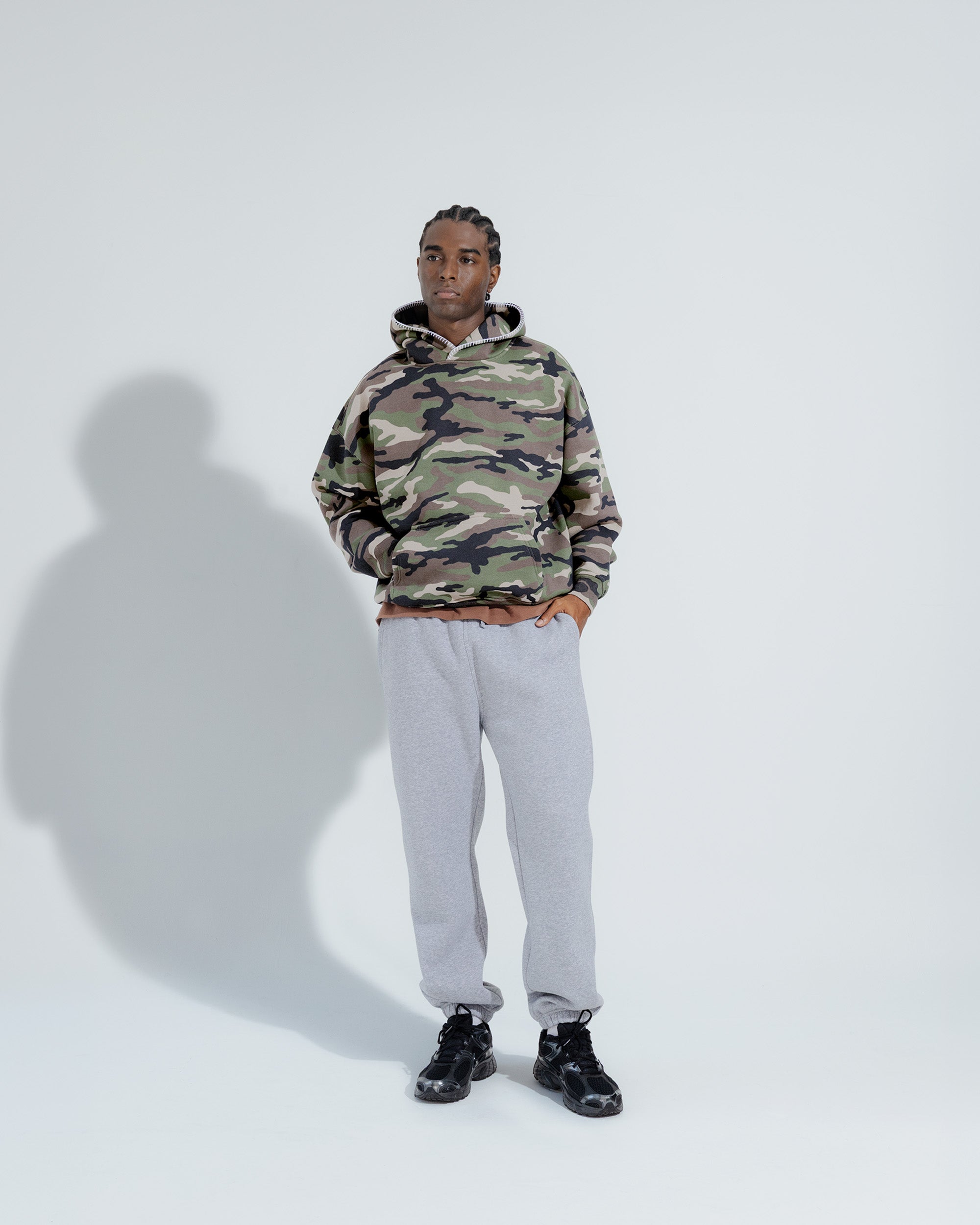 Stitched Heavy Weight Pullover Hoodie in Woodlawn camo