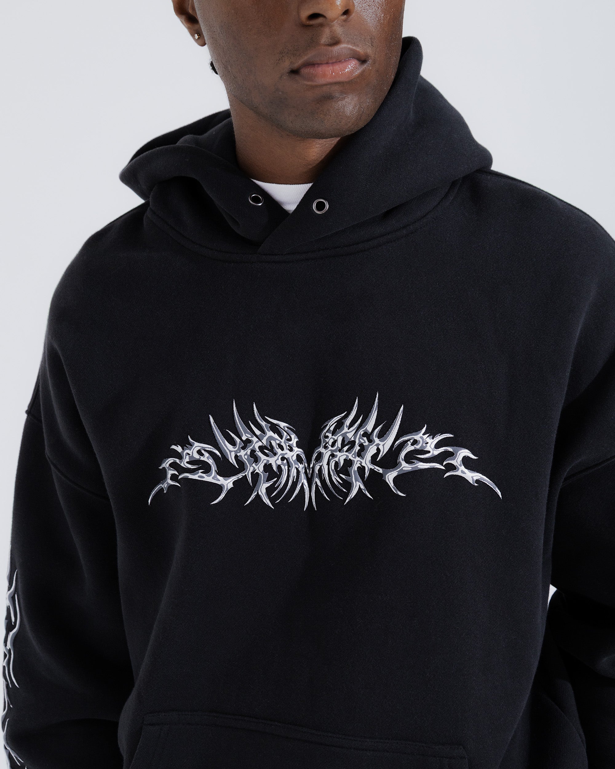 Chrome Heavy Weight Tribal Pullover Hoodie in Black