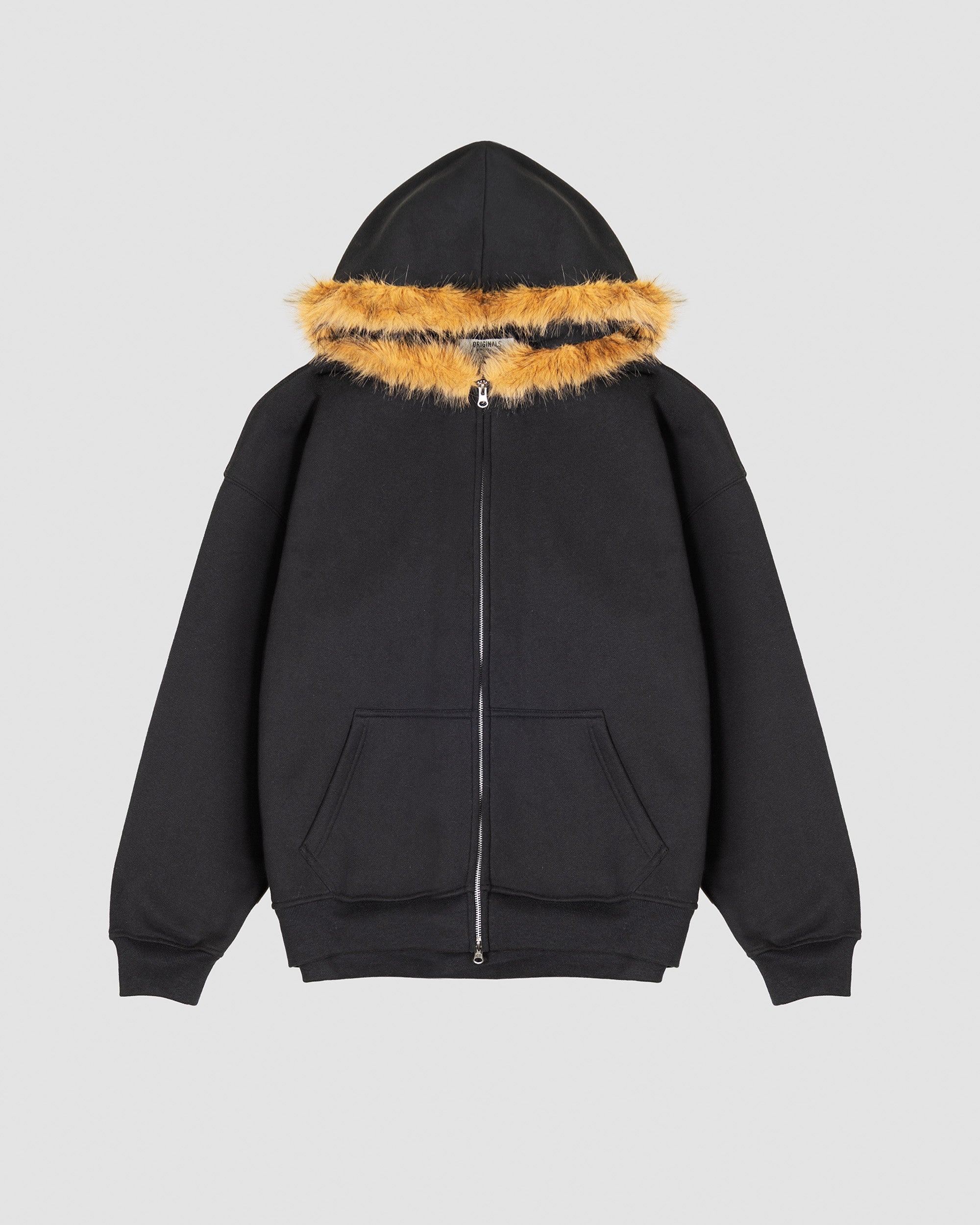 Fur Trim Hoodie in Black