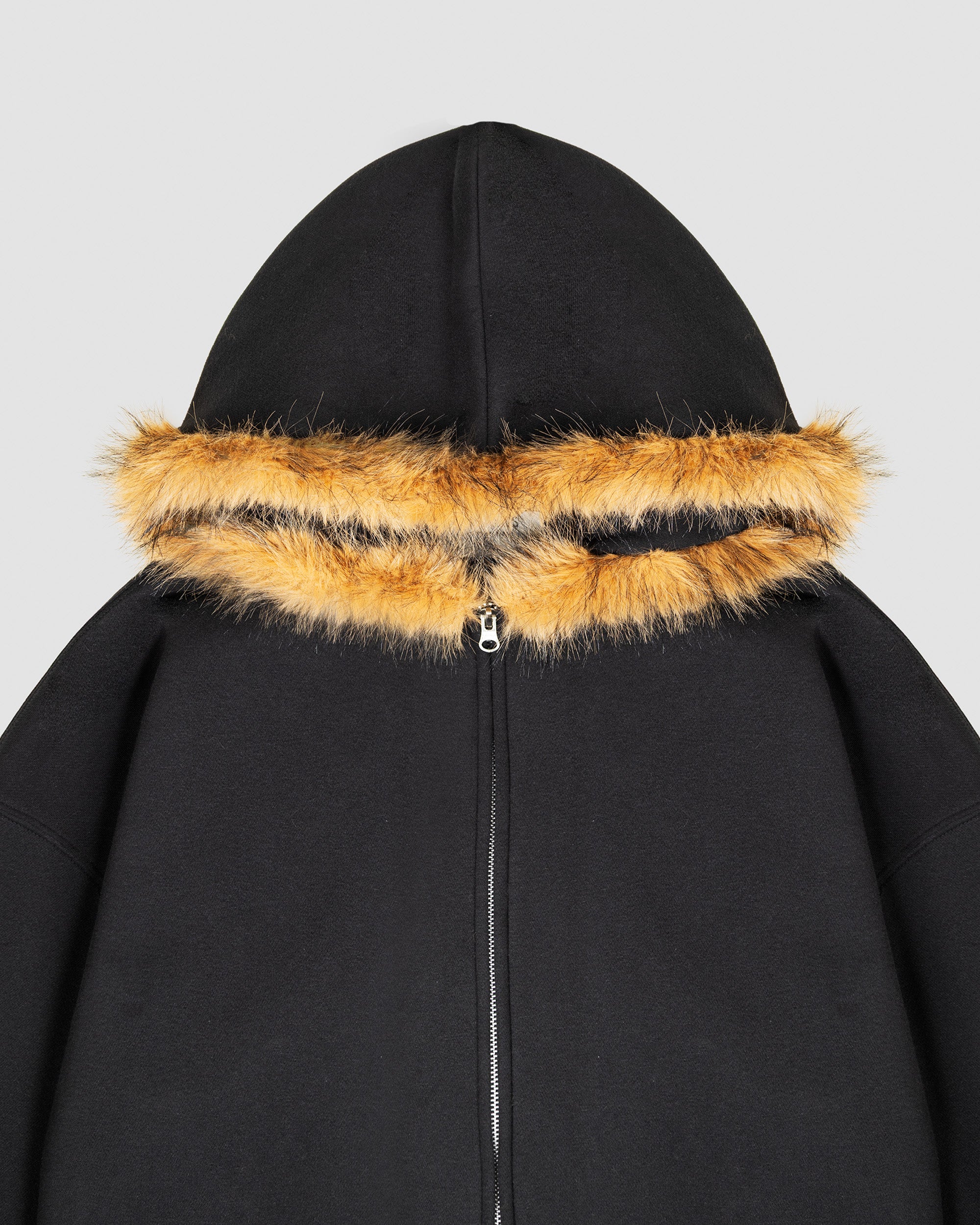 Fur Trim Hoodie in Black