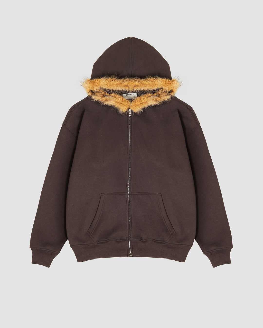Fur Trim Hoodie - Brown