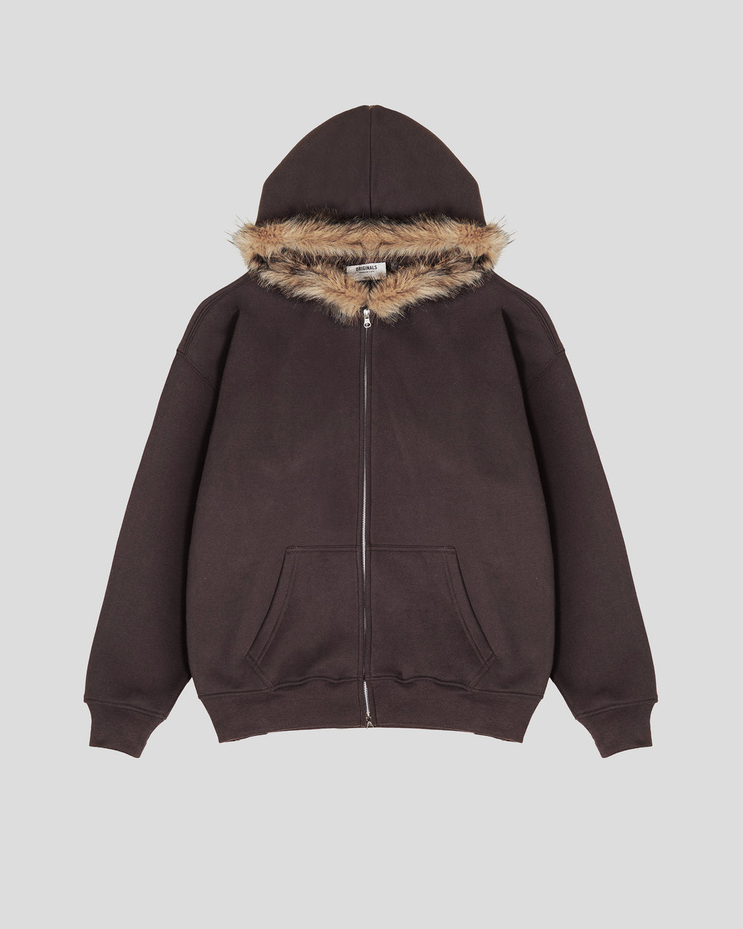 Fur Trim Hoodie - Brown
